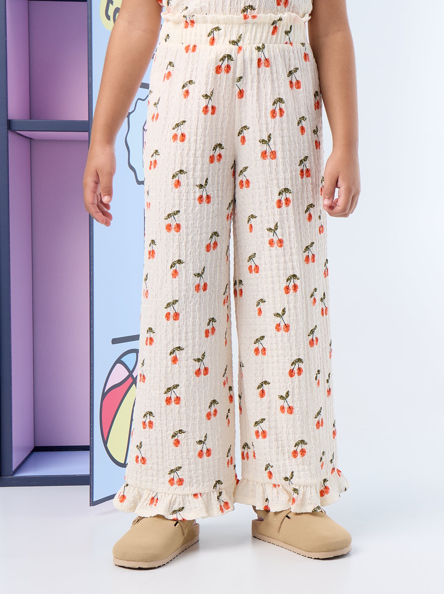 Pantalon large avec bas volantés - Blanc