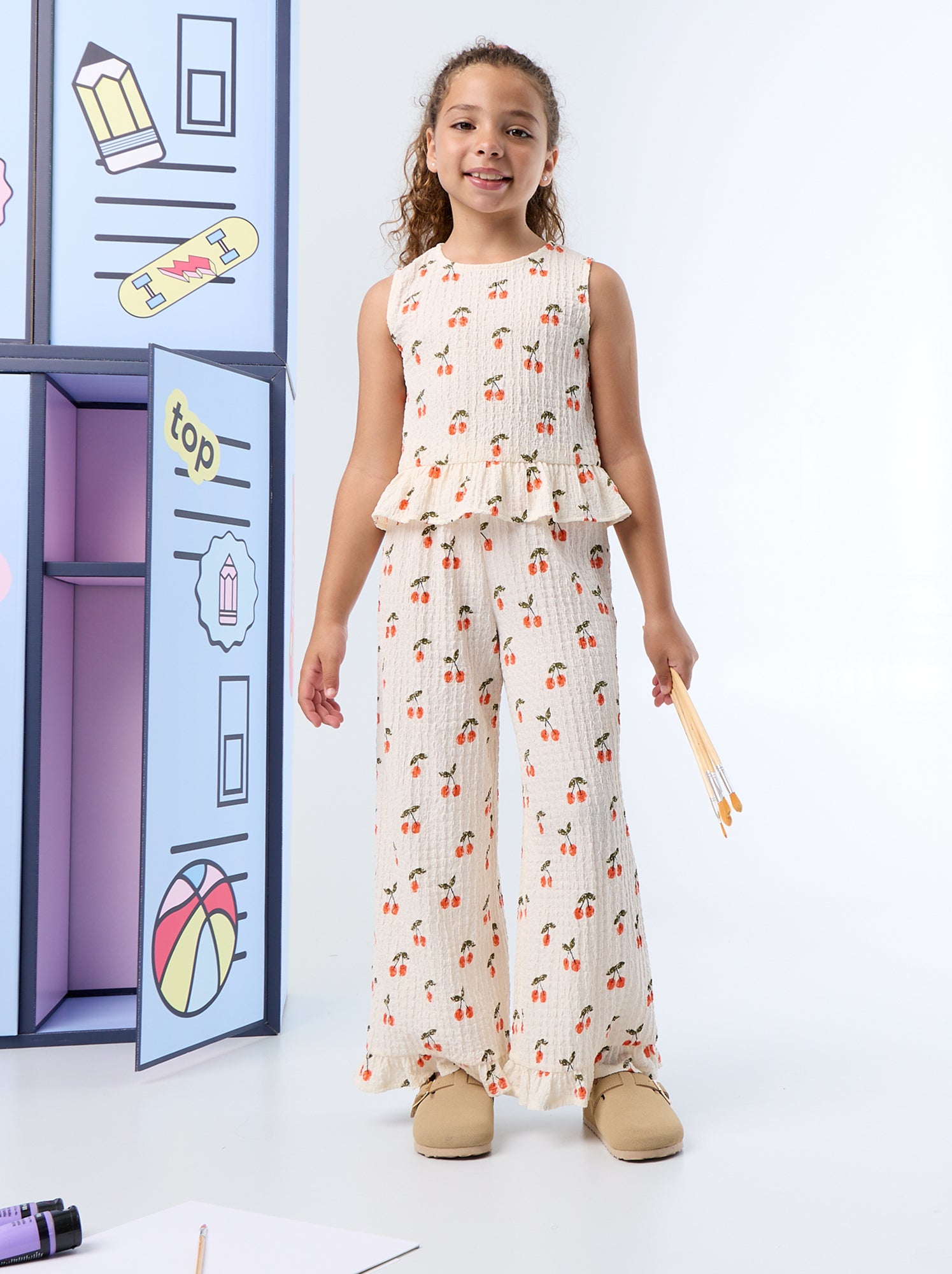 Pantalon large avec bas volantés - Blanc