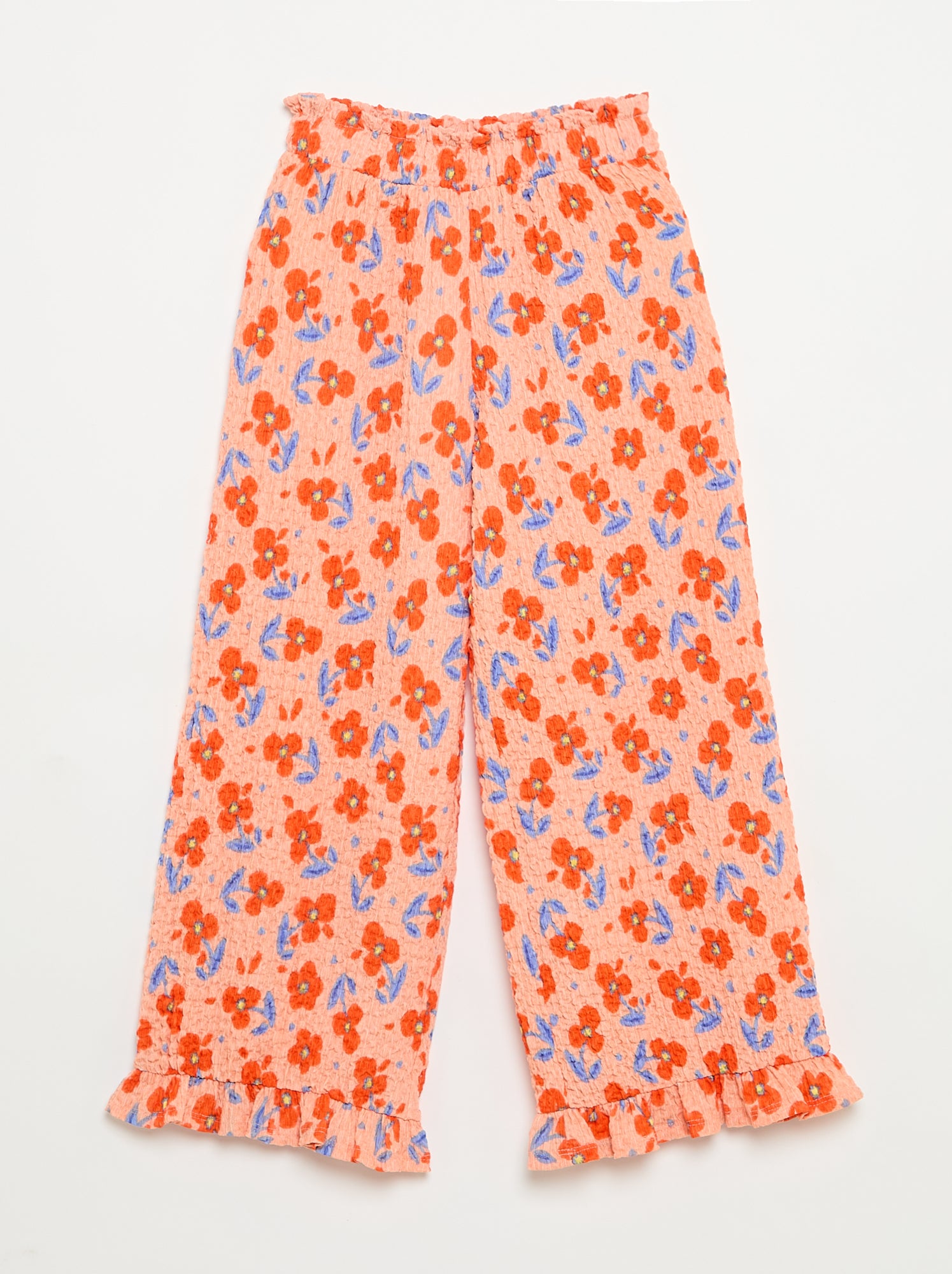Pantalon large avec bas volantés - Orange