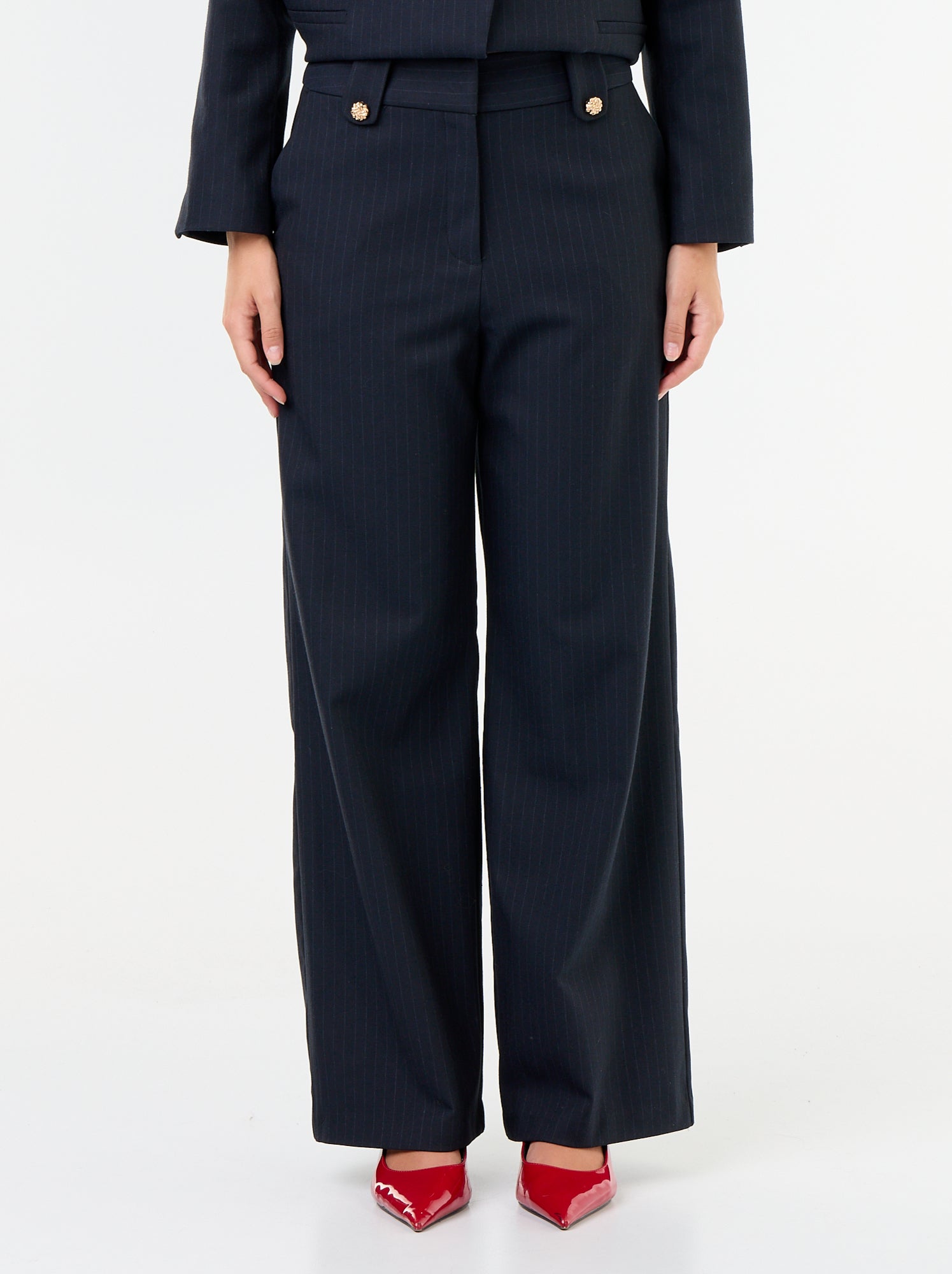 Pantalon large avec boutons dorés - Bleu