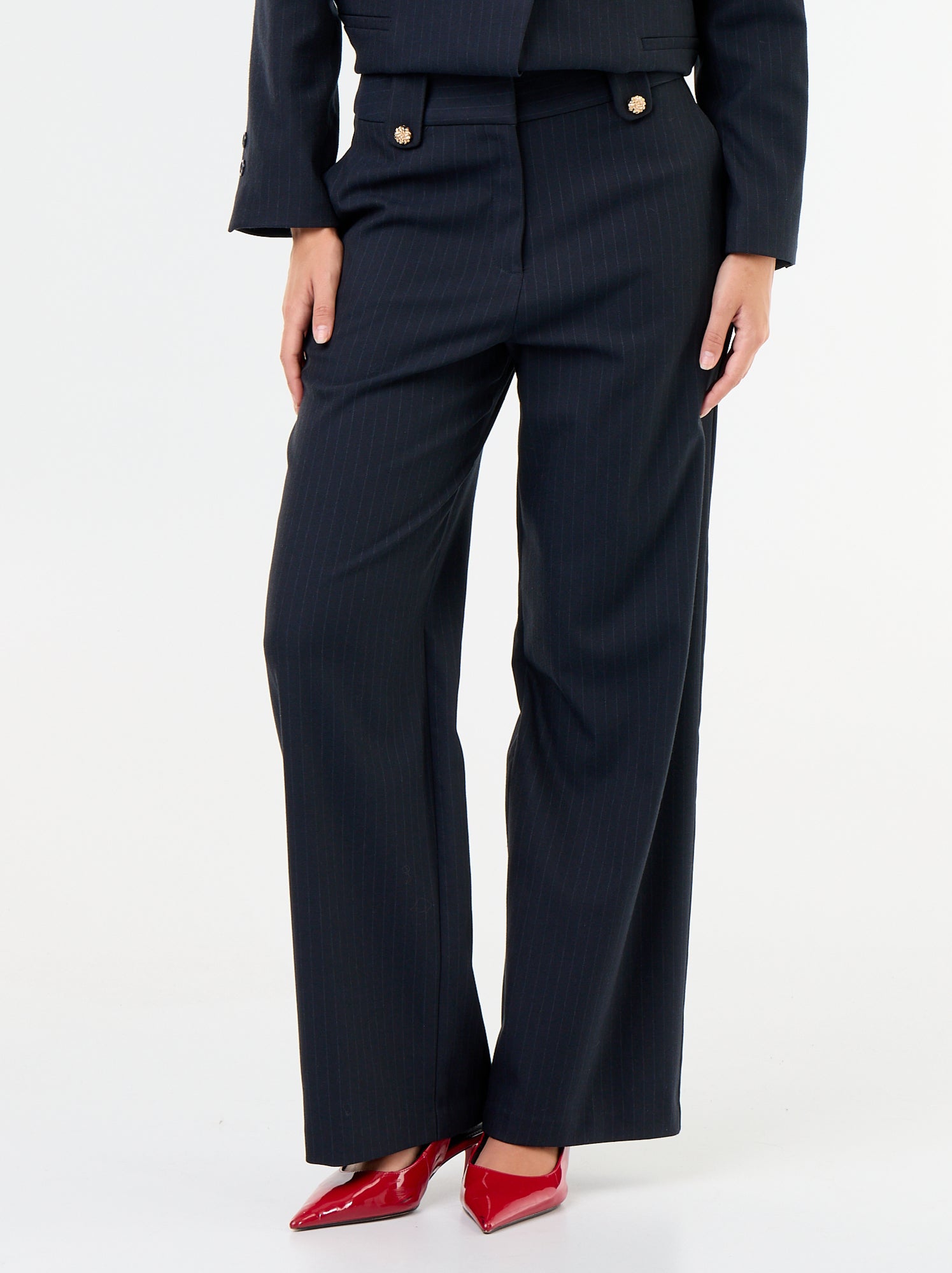 Pantalon large avec boutons dorés - Bleu