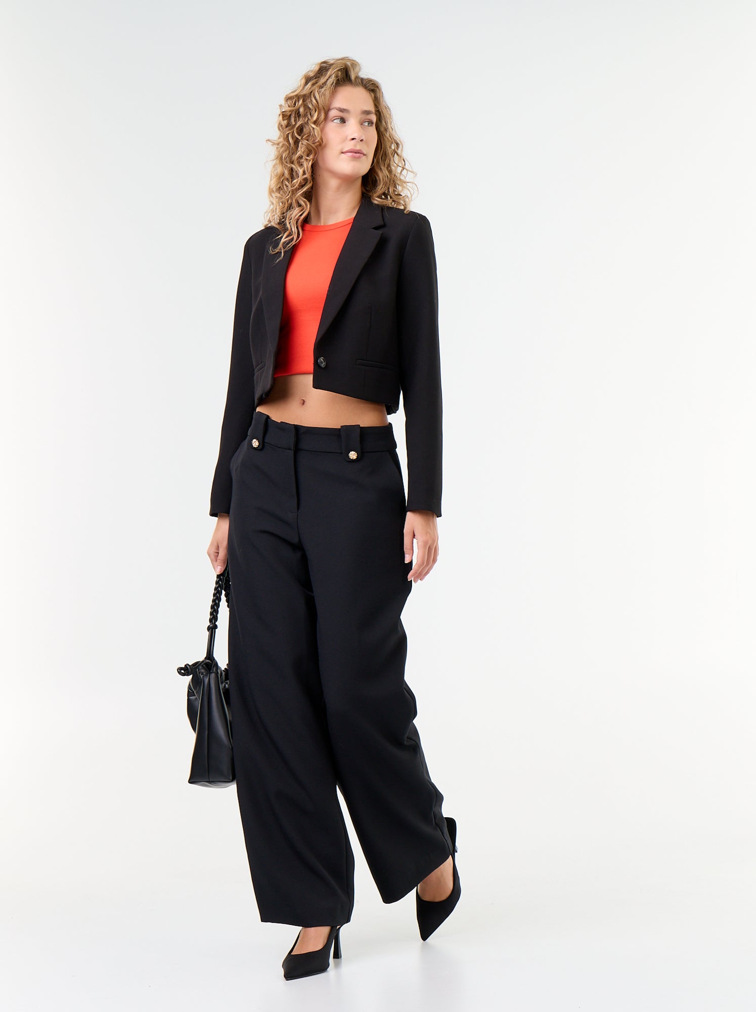 Pantalon large avec boutons dorés - Noir