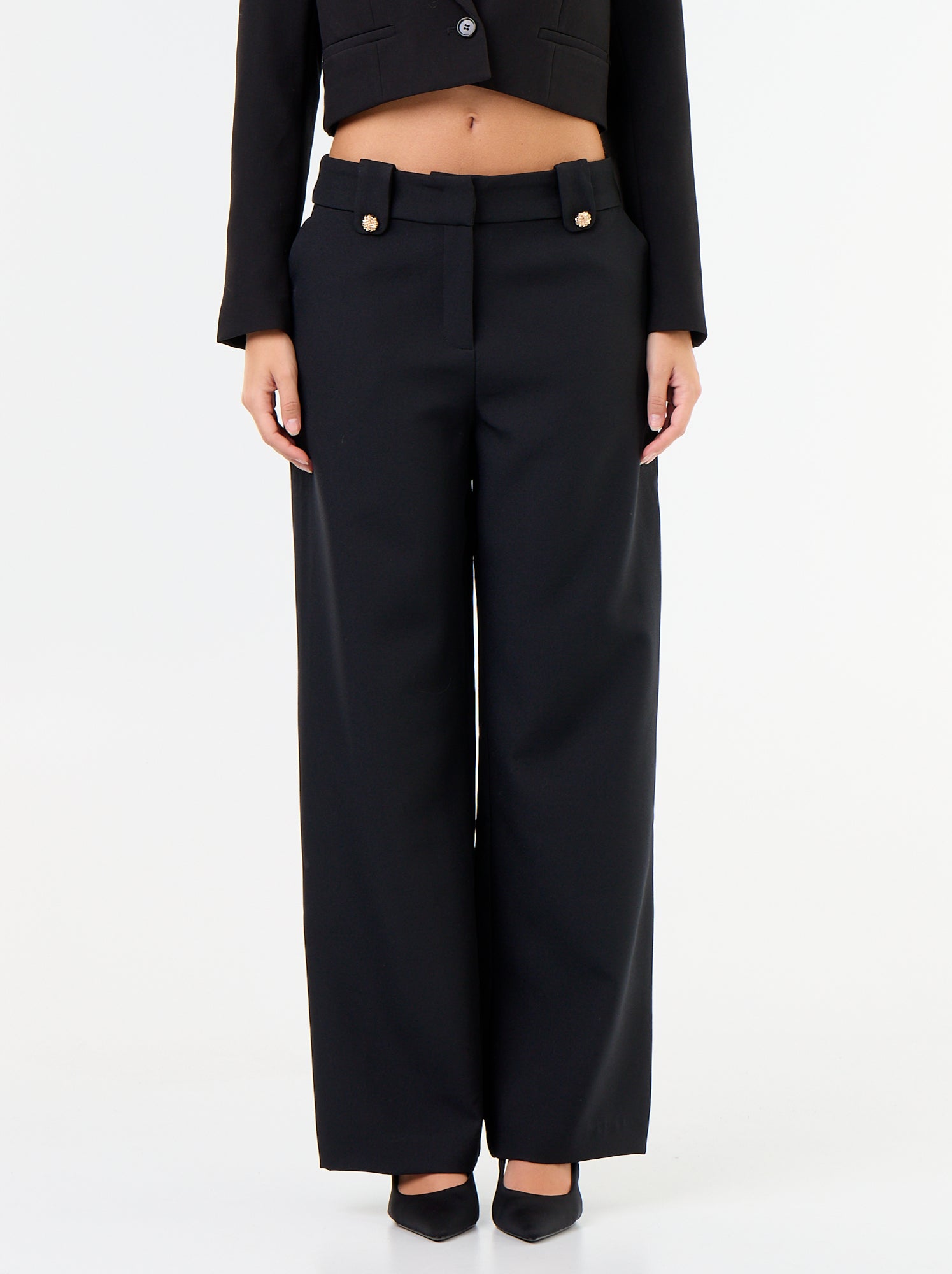 Pantalon large avec boutons dorés - Noir