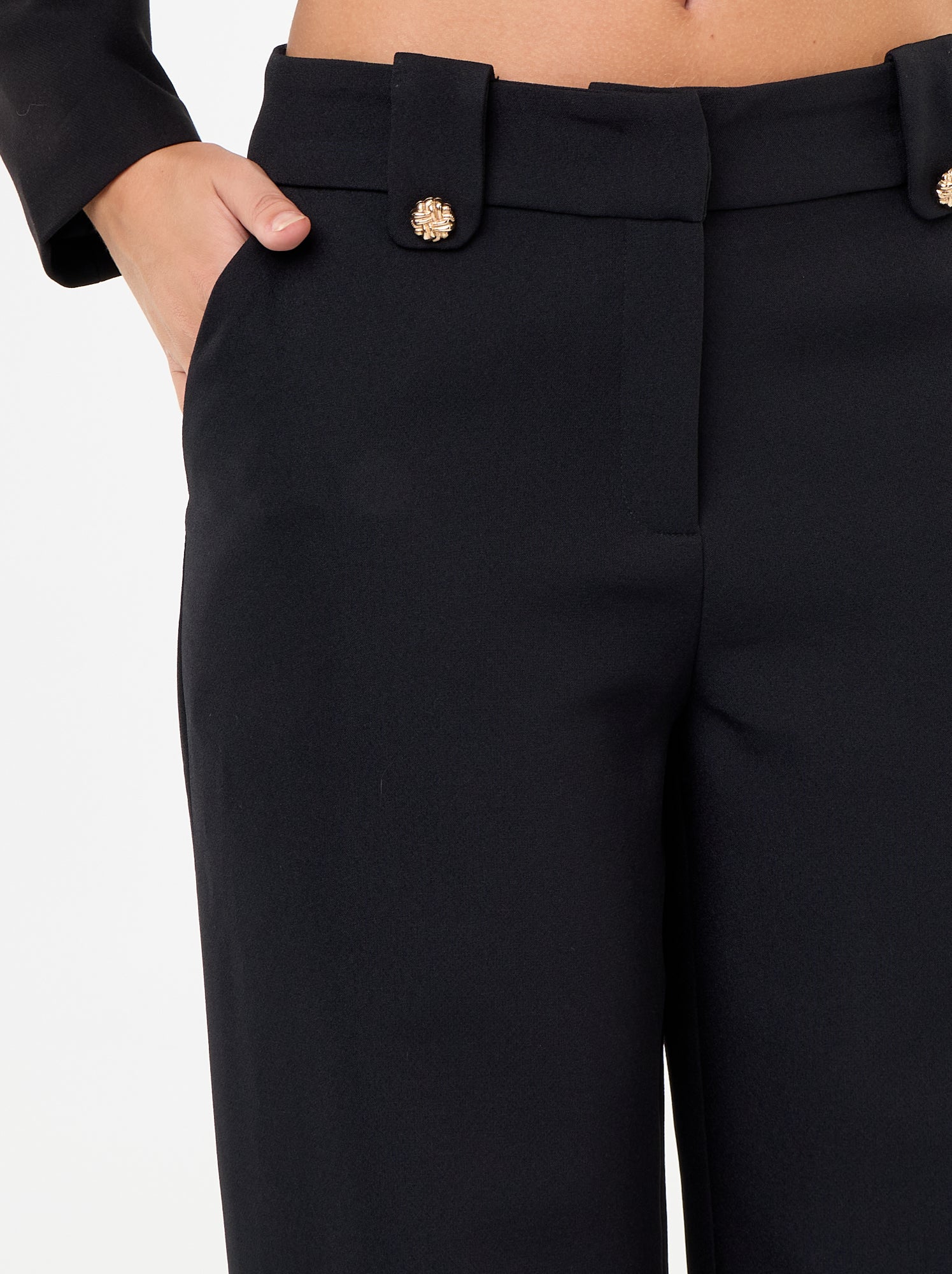 Pantalon large avec boutons dorés - Noir