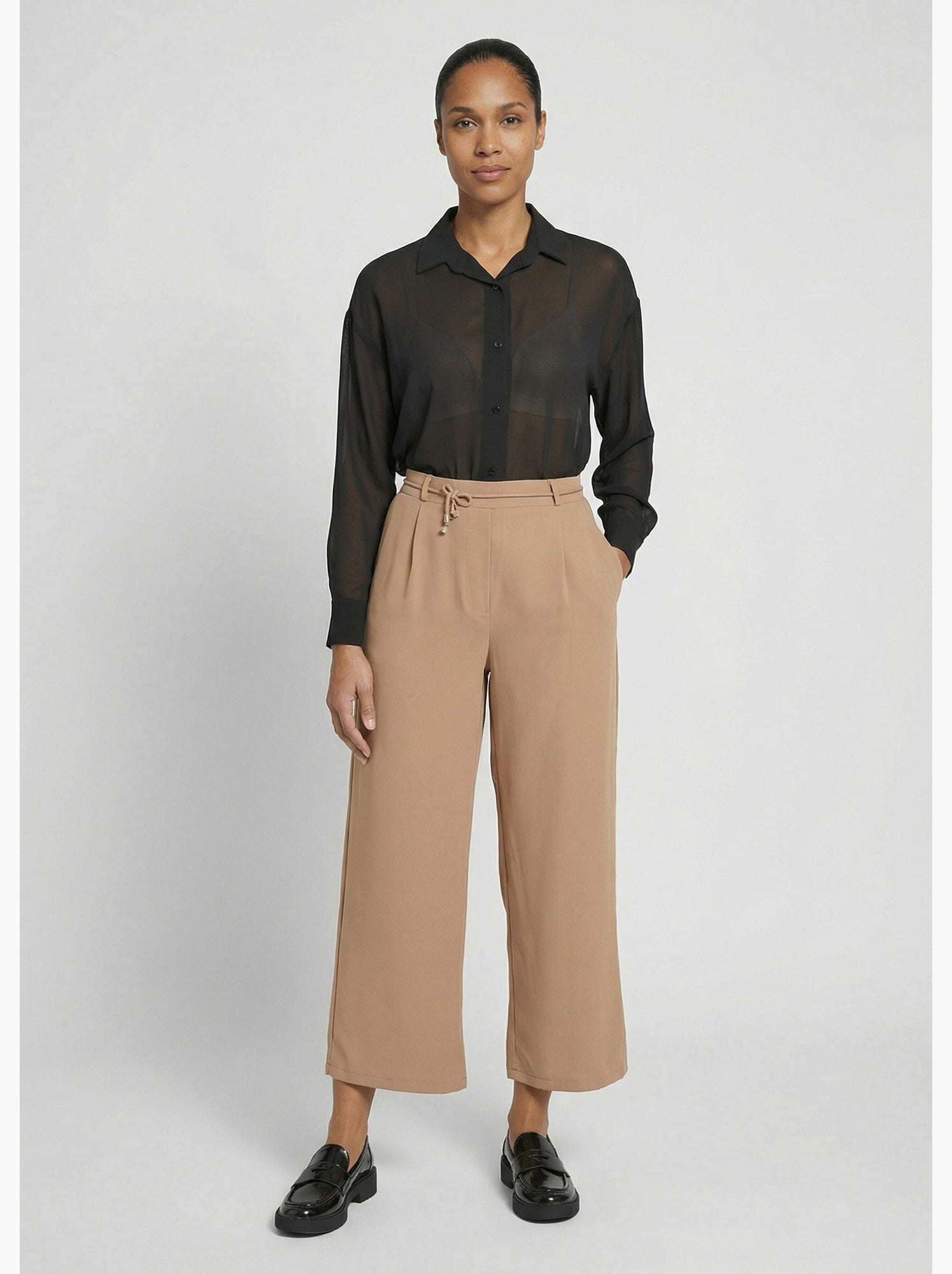 Pantalon large élastiqué, essentiel - afibel - Camel