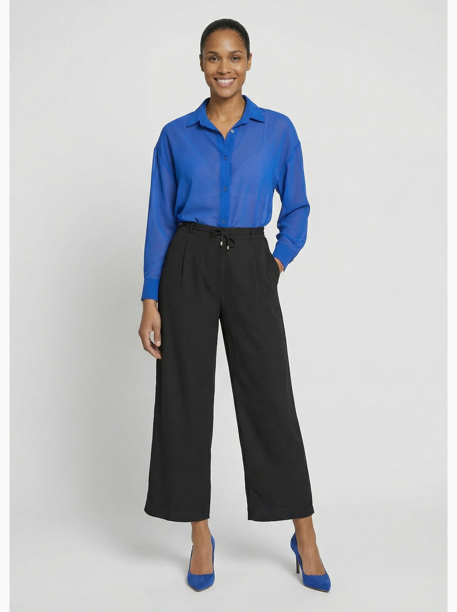 Pantalon large élastiqué, essentiel - afibel - Noir