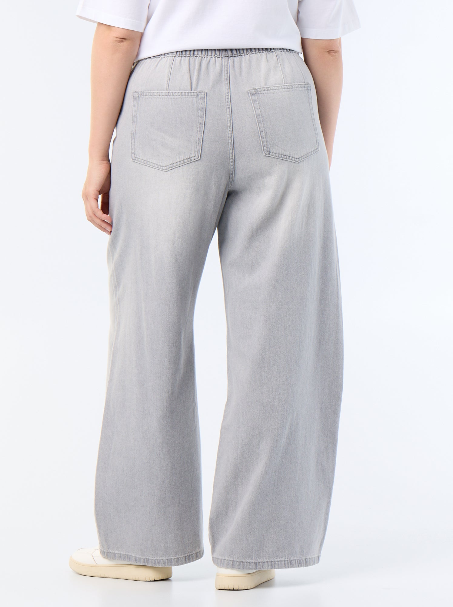 Pantalon large en denim avec ceinture à nouer - Gris