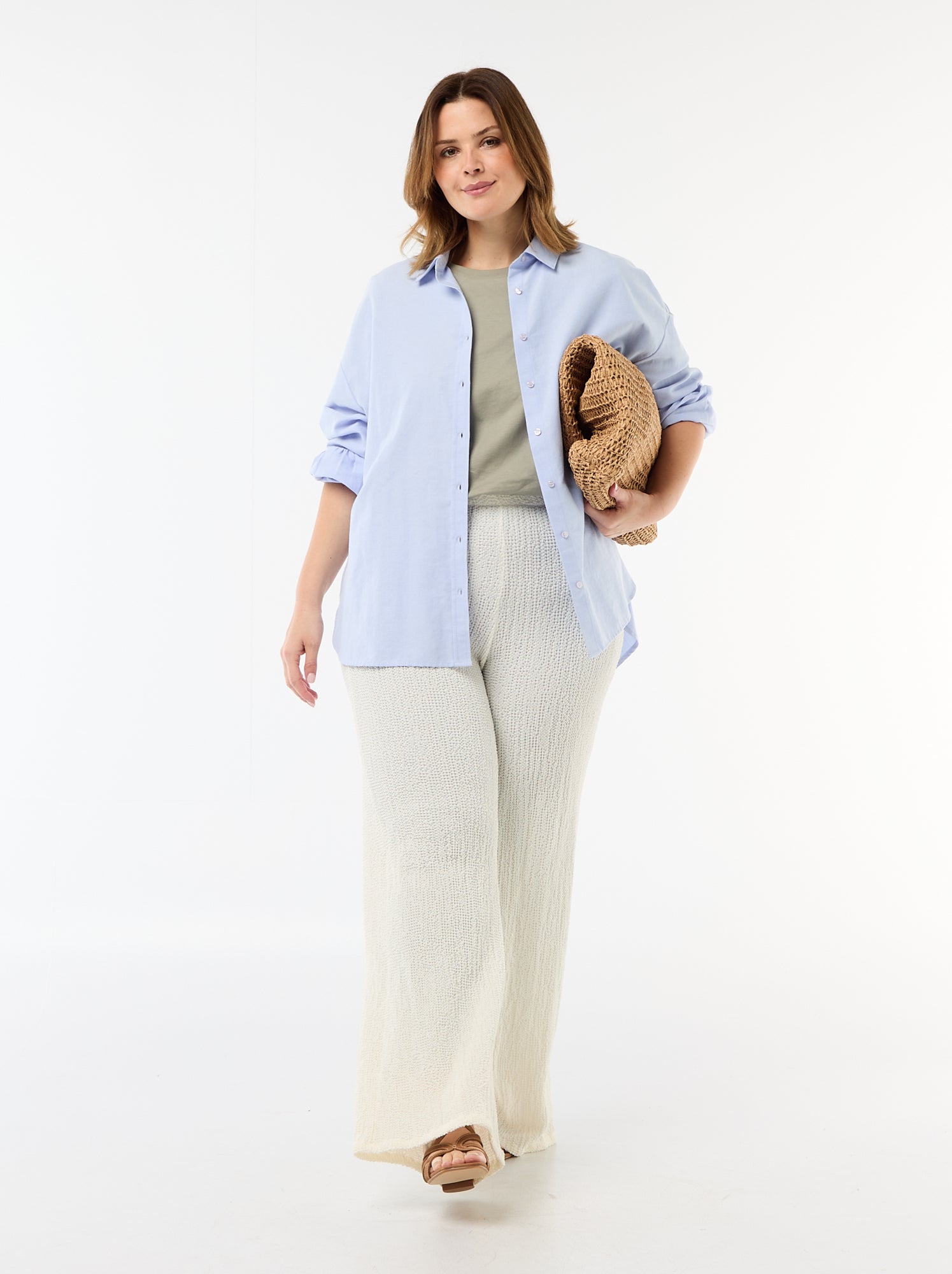Pantalon large en maille gaufrée - Blanc