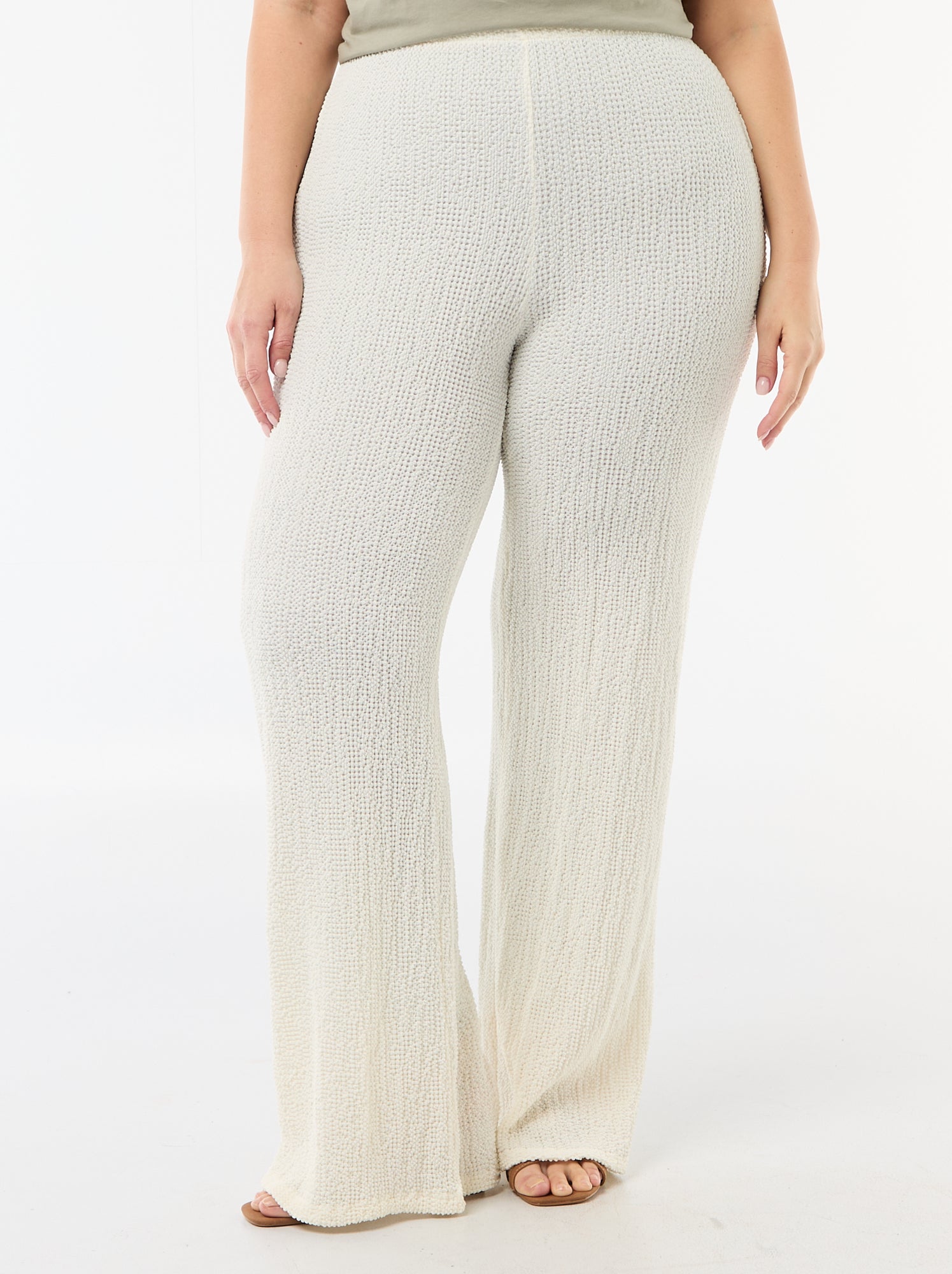 Pantalon large en maille gaufrée - Blanc