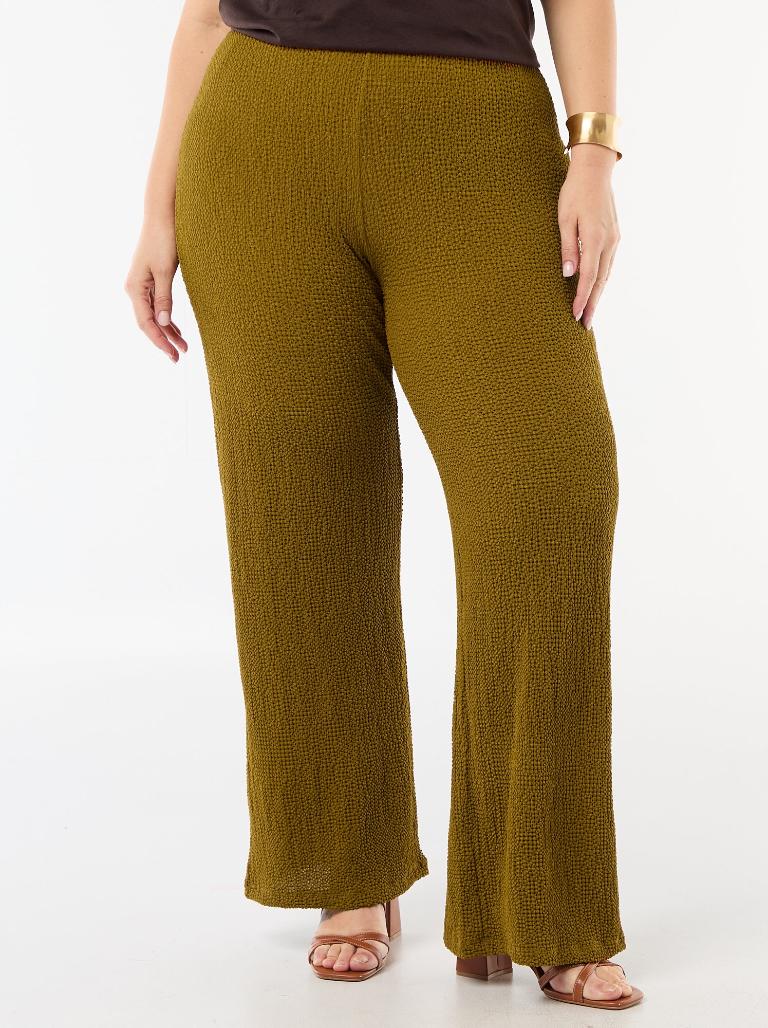 Pantalon large en maille gaufrée - Marron (GAD59_2)