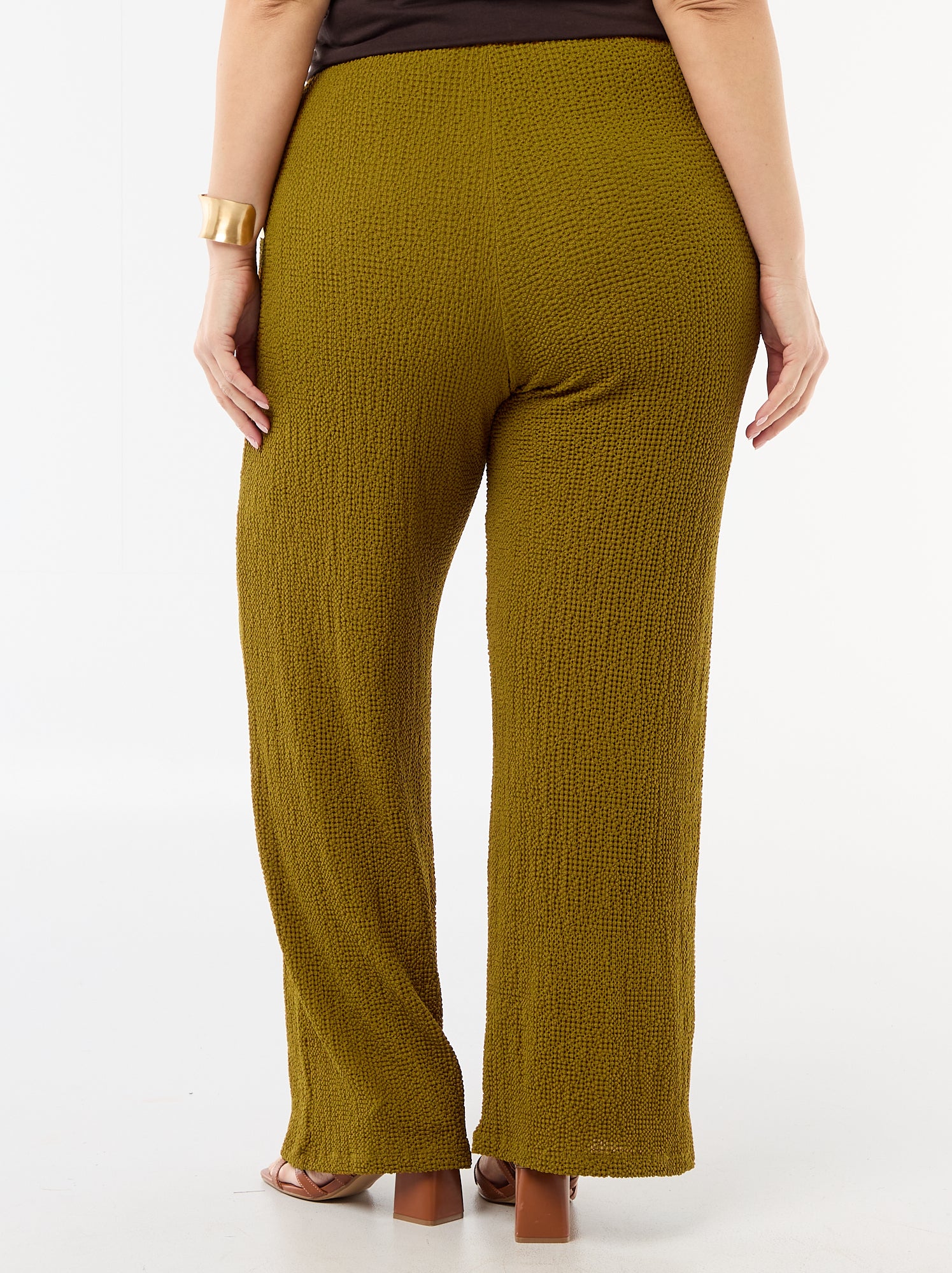 Pantalon large en maille gaufrée - Marron (GAD59_2)