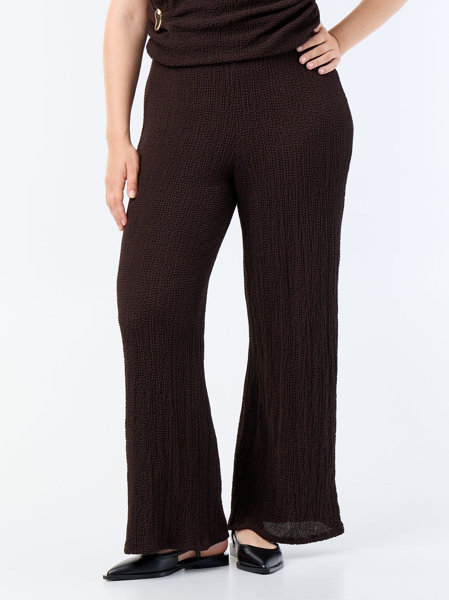 Pantalon large en maille gaufrée - Marron (GAD59_7)
