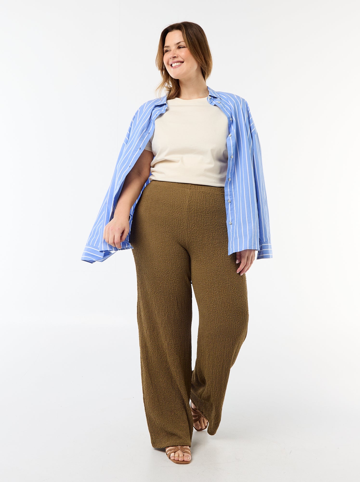 Pantalon large en maille gaufrée - Vert