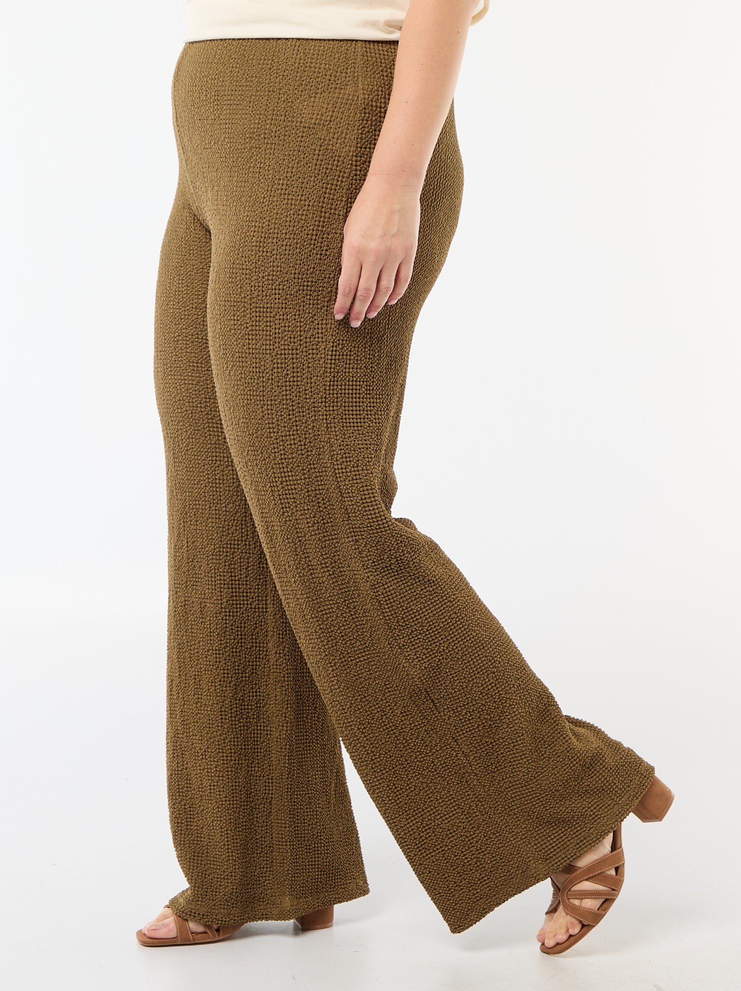 Pantalon large en maille gaufrée - Vert