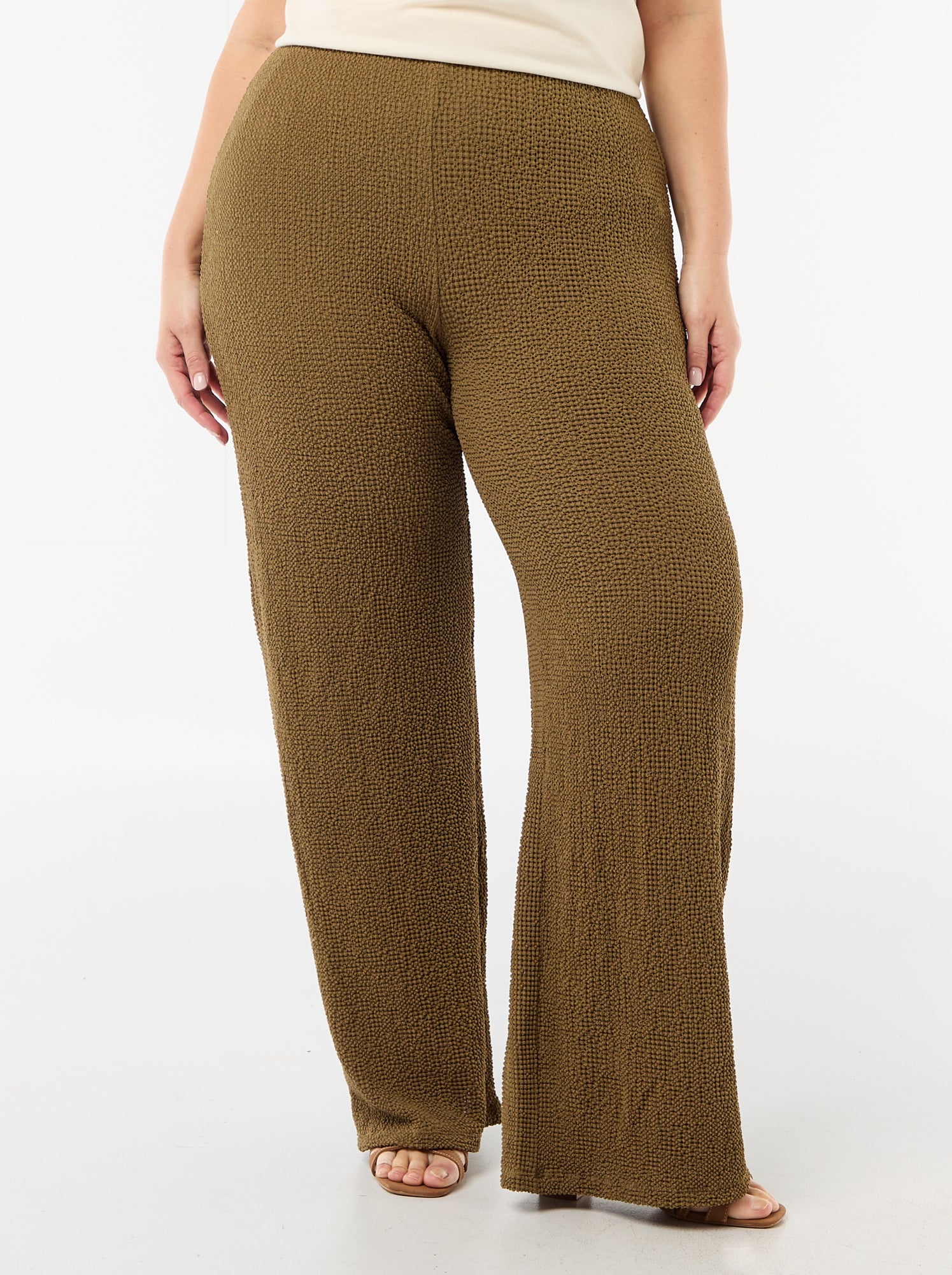 Pantalon large en maille gaufrée - Vert