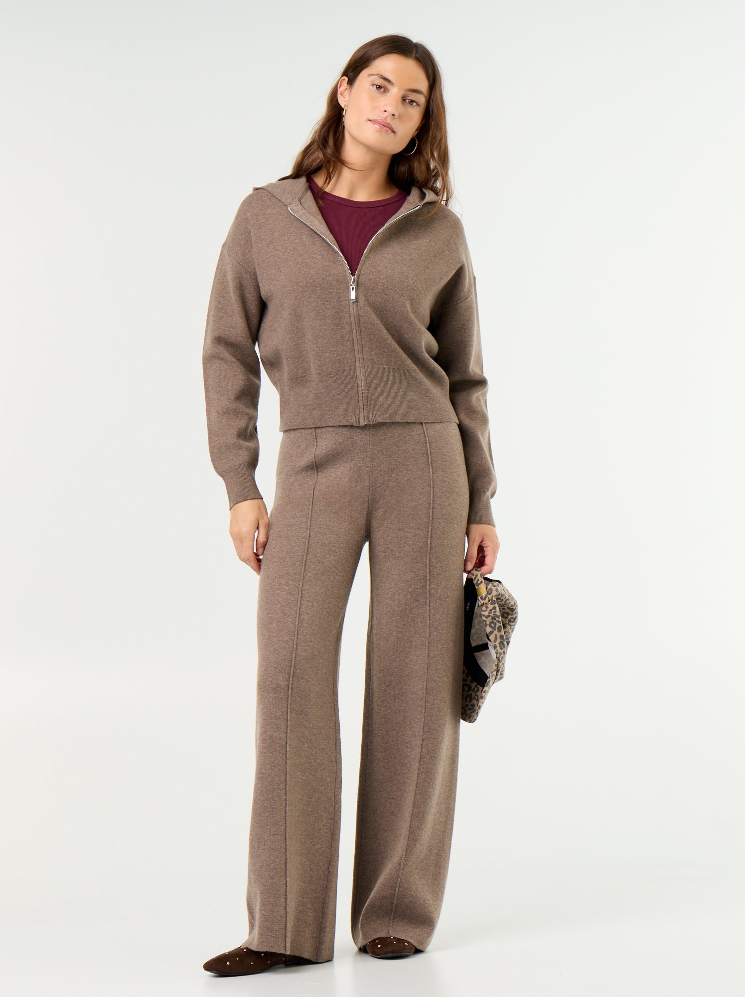 Pantalon large en maille tricot - Beige