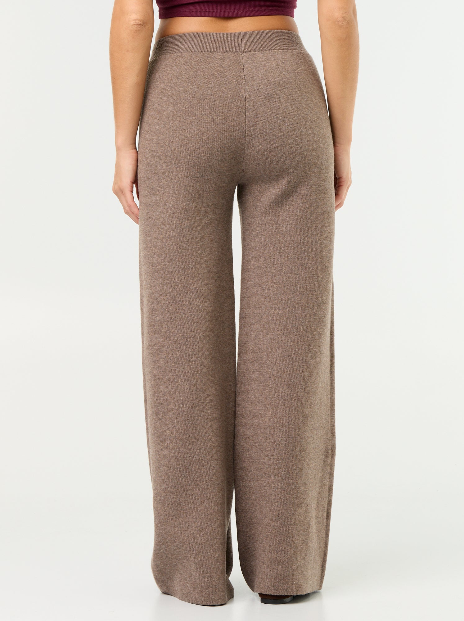 Pantalon large en maille tricot - Beige