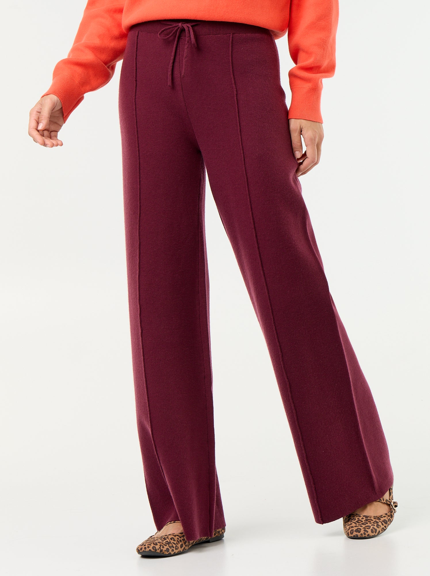 Pantalon large en maille tricot - Rose