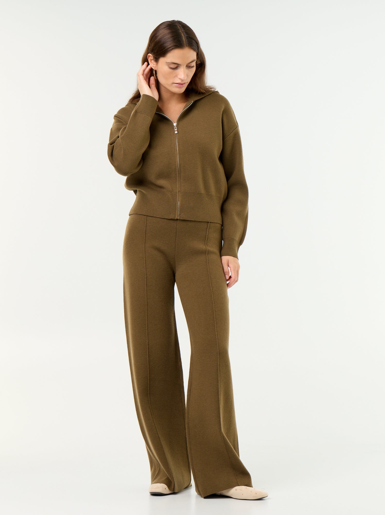 Pantalon large en maille tricot - Vert