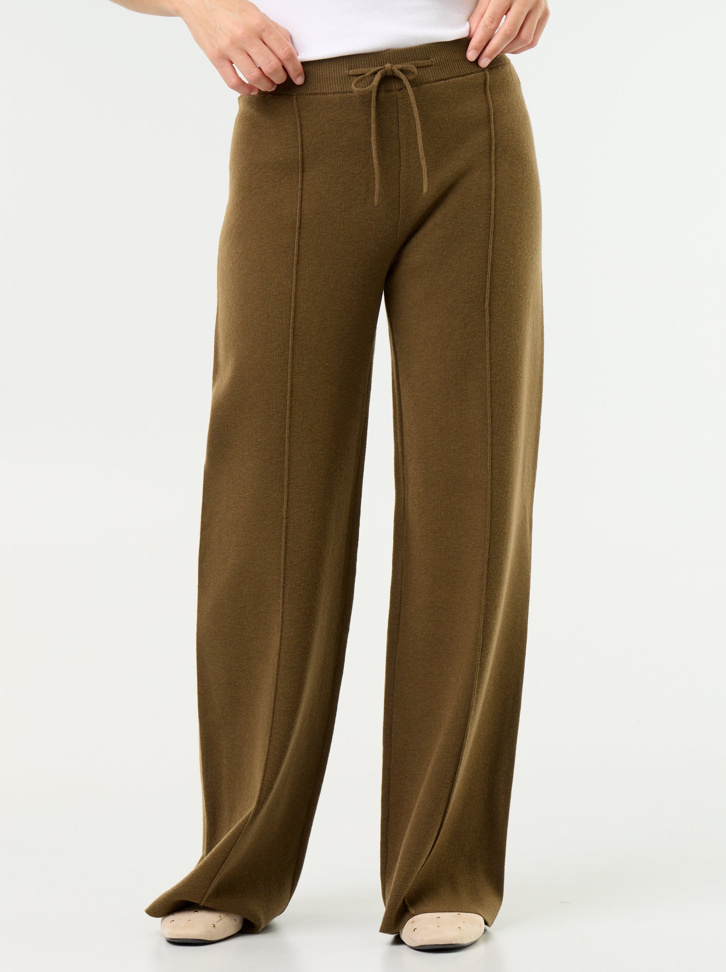 Pantalon large en maille tricot - Vert