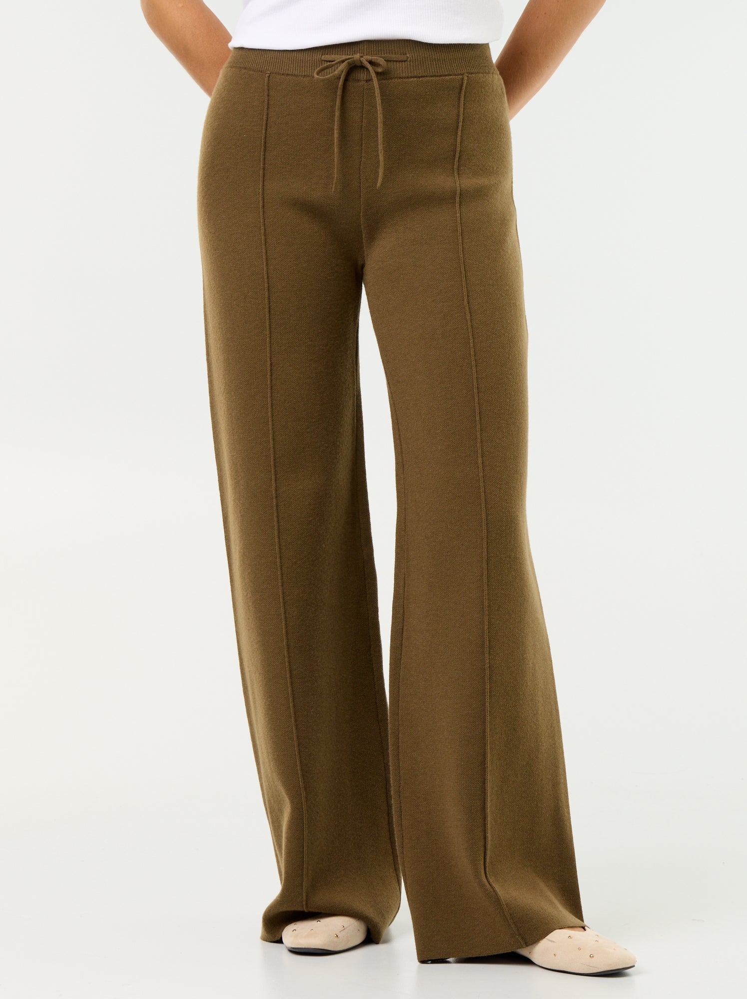 Pantalon large en maille tricot - Vert