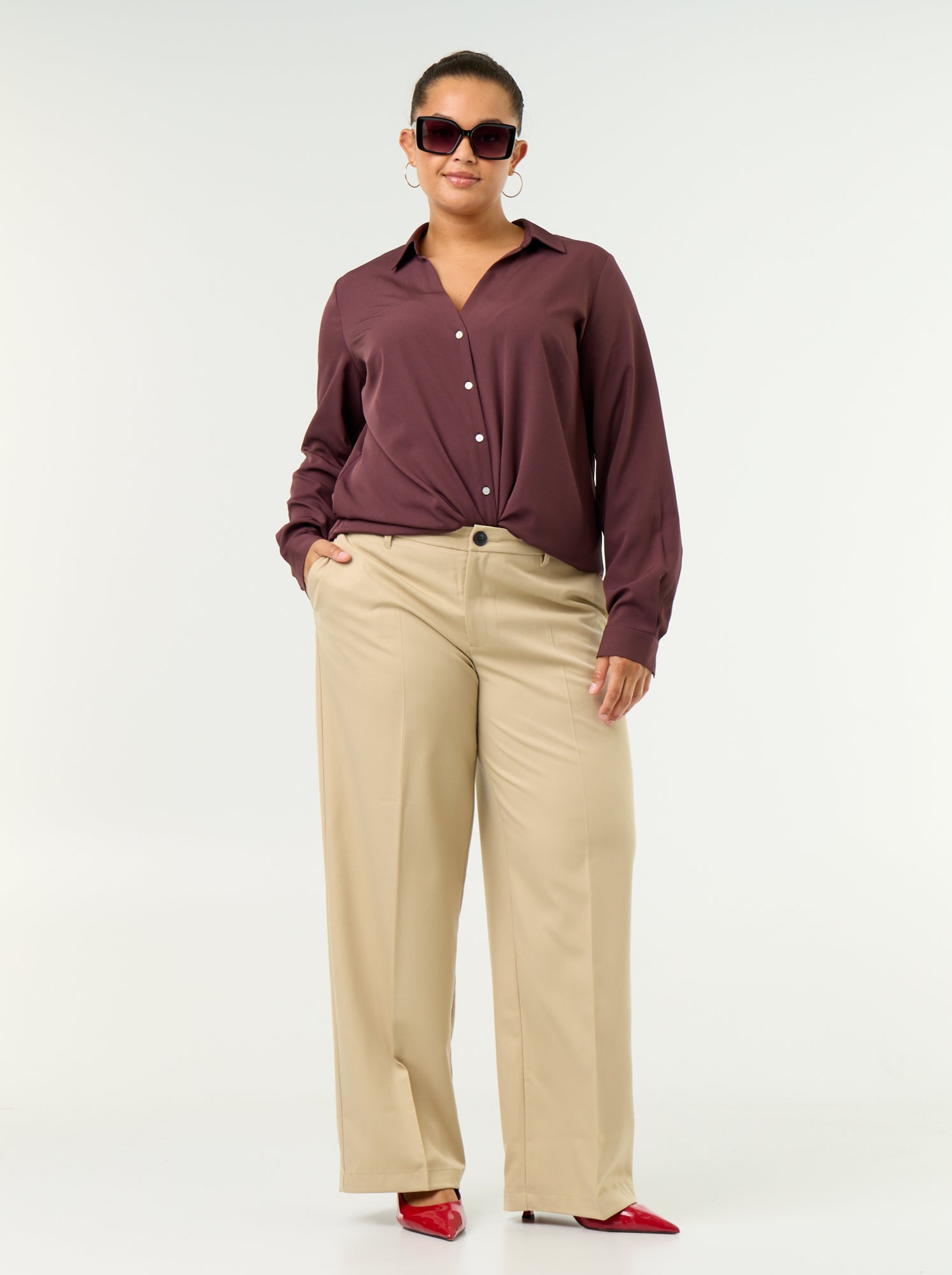 Pantalon large fluide uni - Beige
