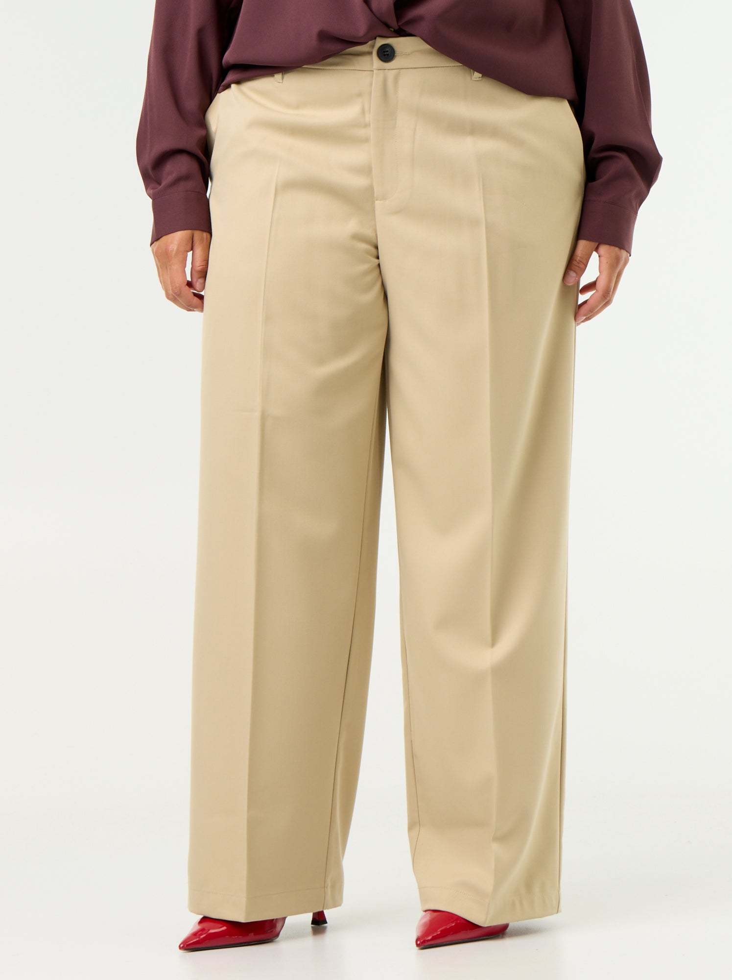 Pantalon large fluide uni - Beige
