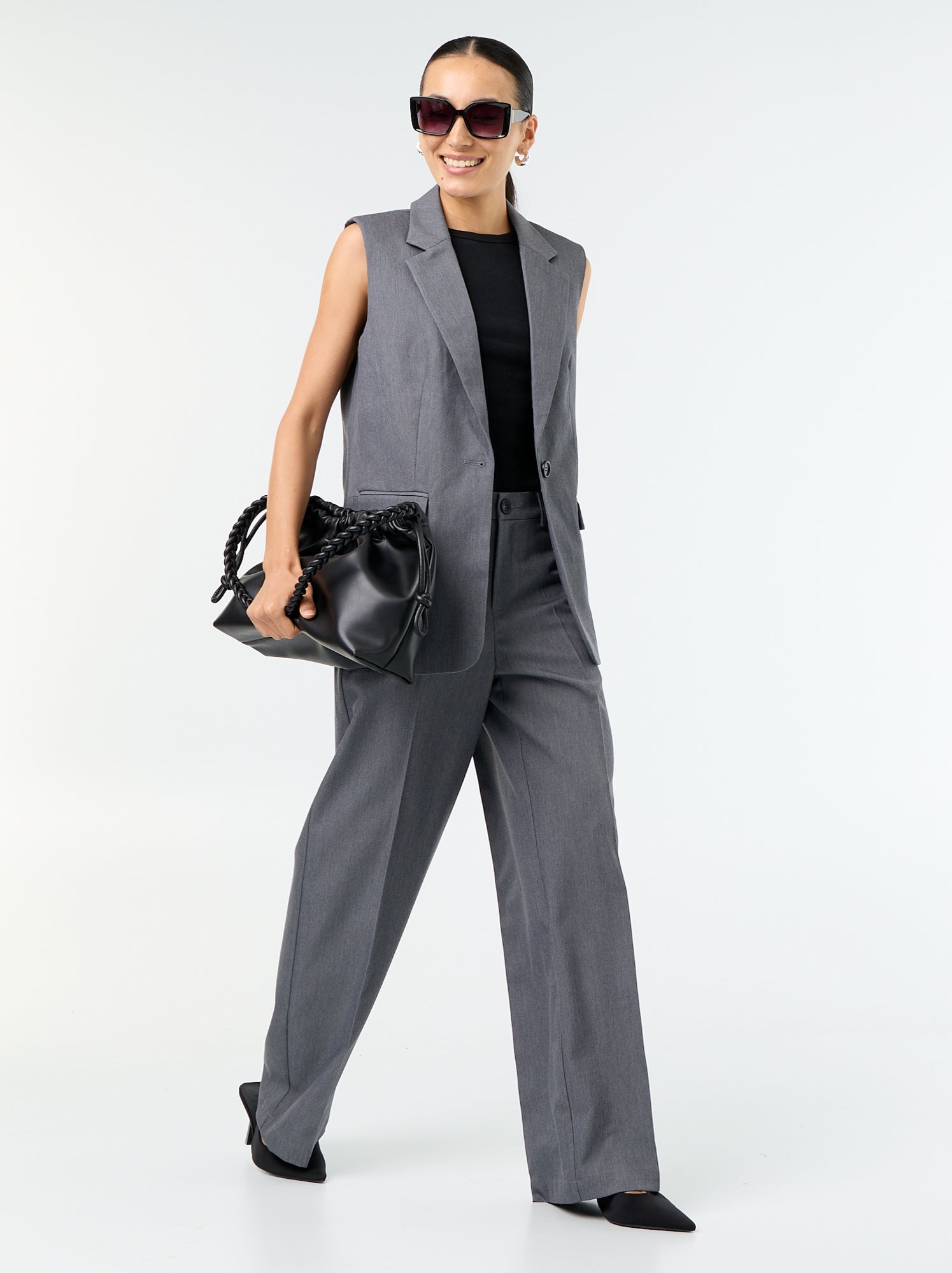 Pantalon large fluide uni - Gris