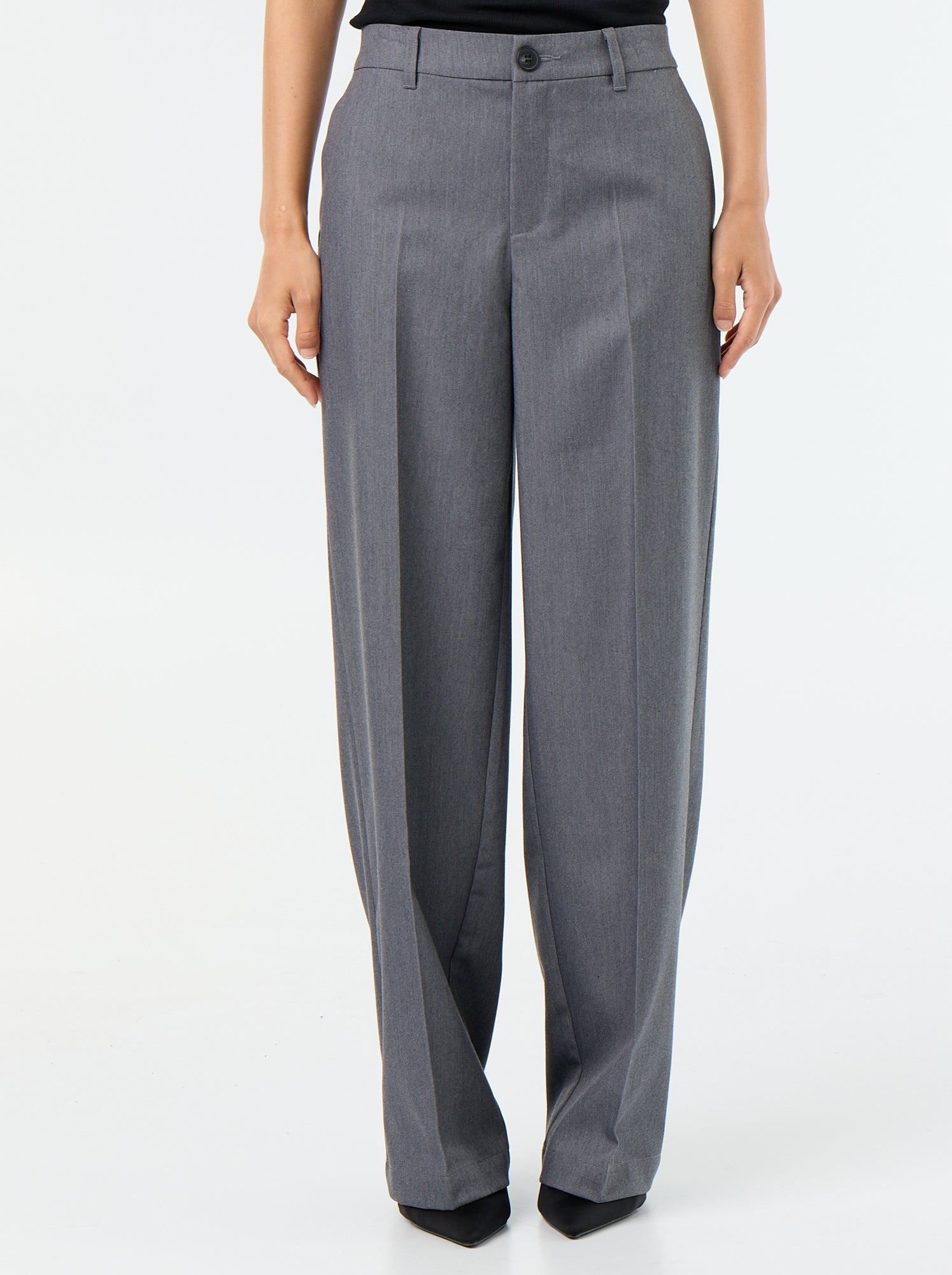 Pantalon large fluide uni - Gris
