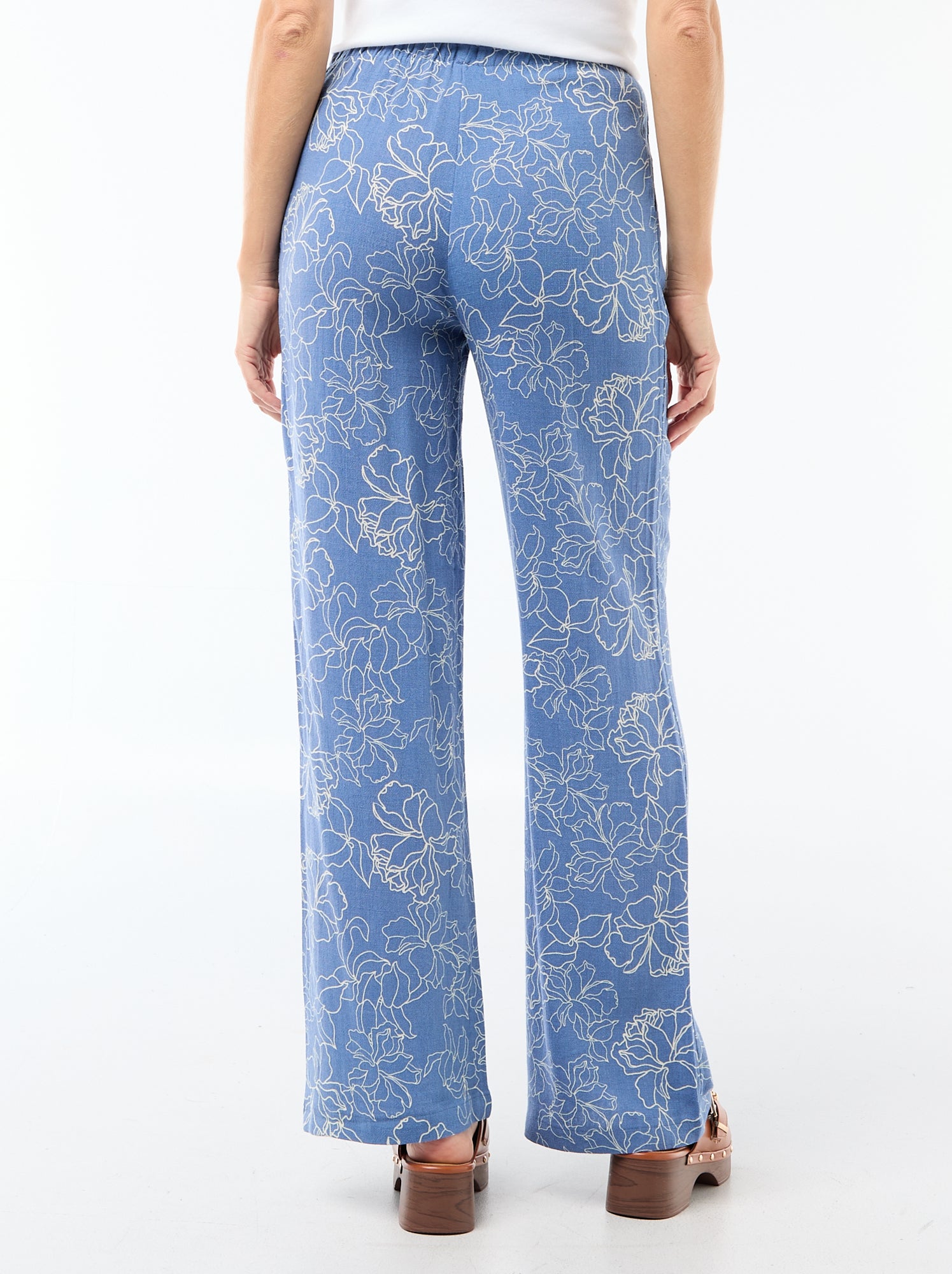 Pantalon léger femme à coupe large avec taille élastiquée - Bleu