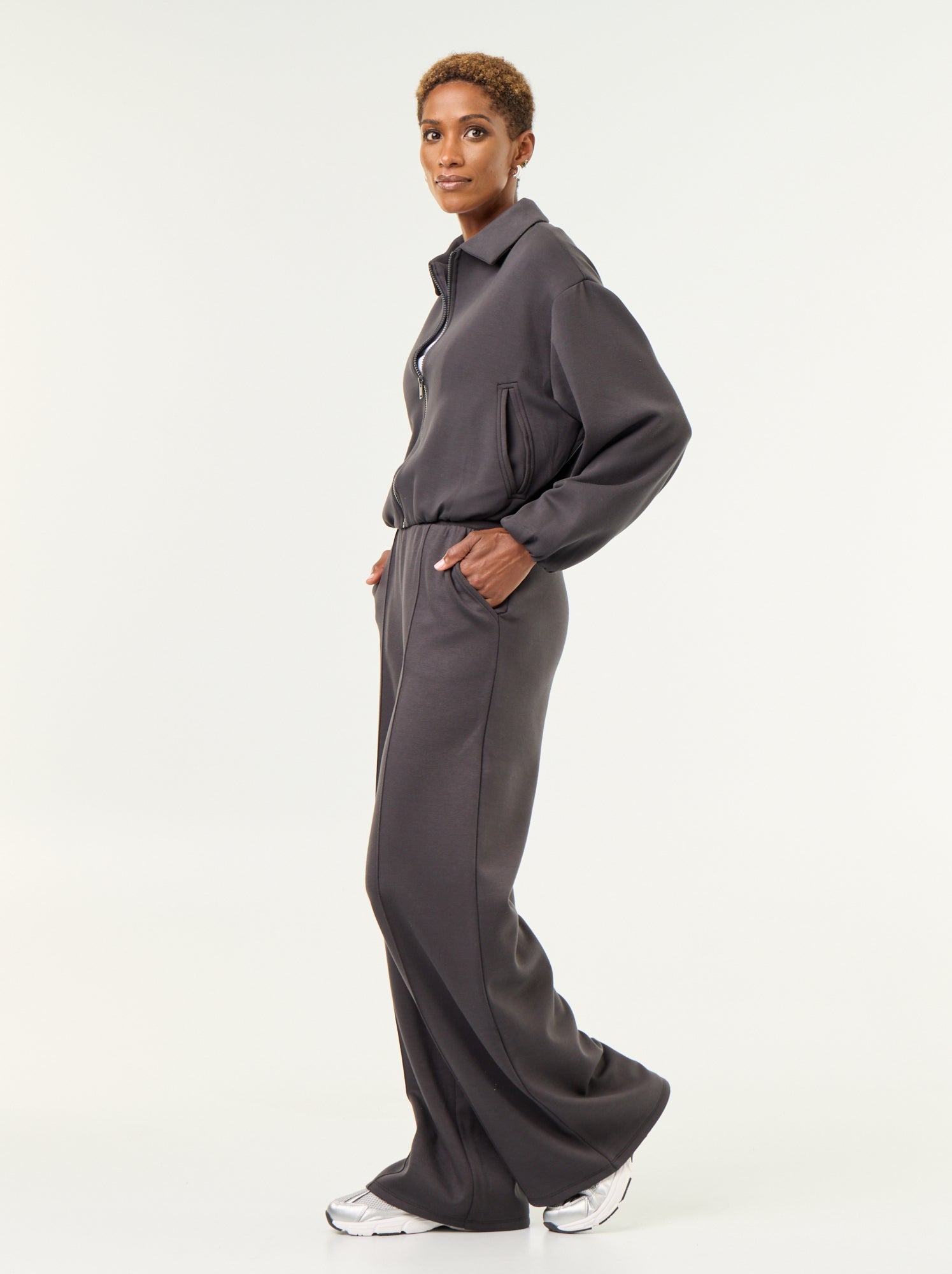 Pantalon large soft touch - Gris foncé/anthracite