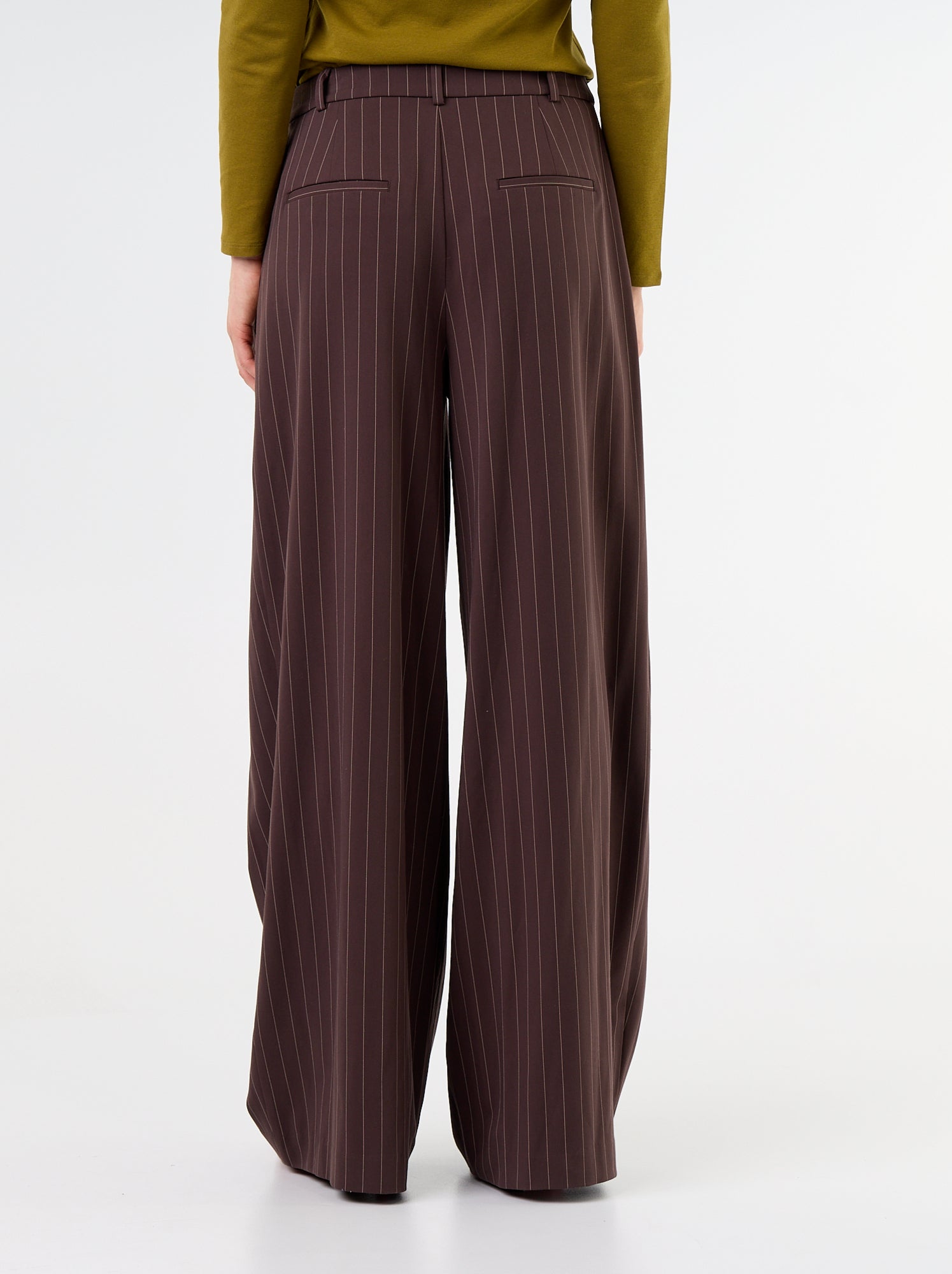 Pantalon large taille haute à pinces - Marron