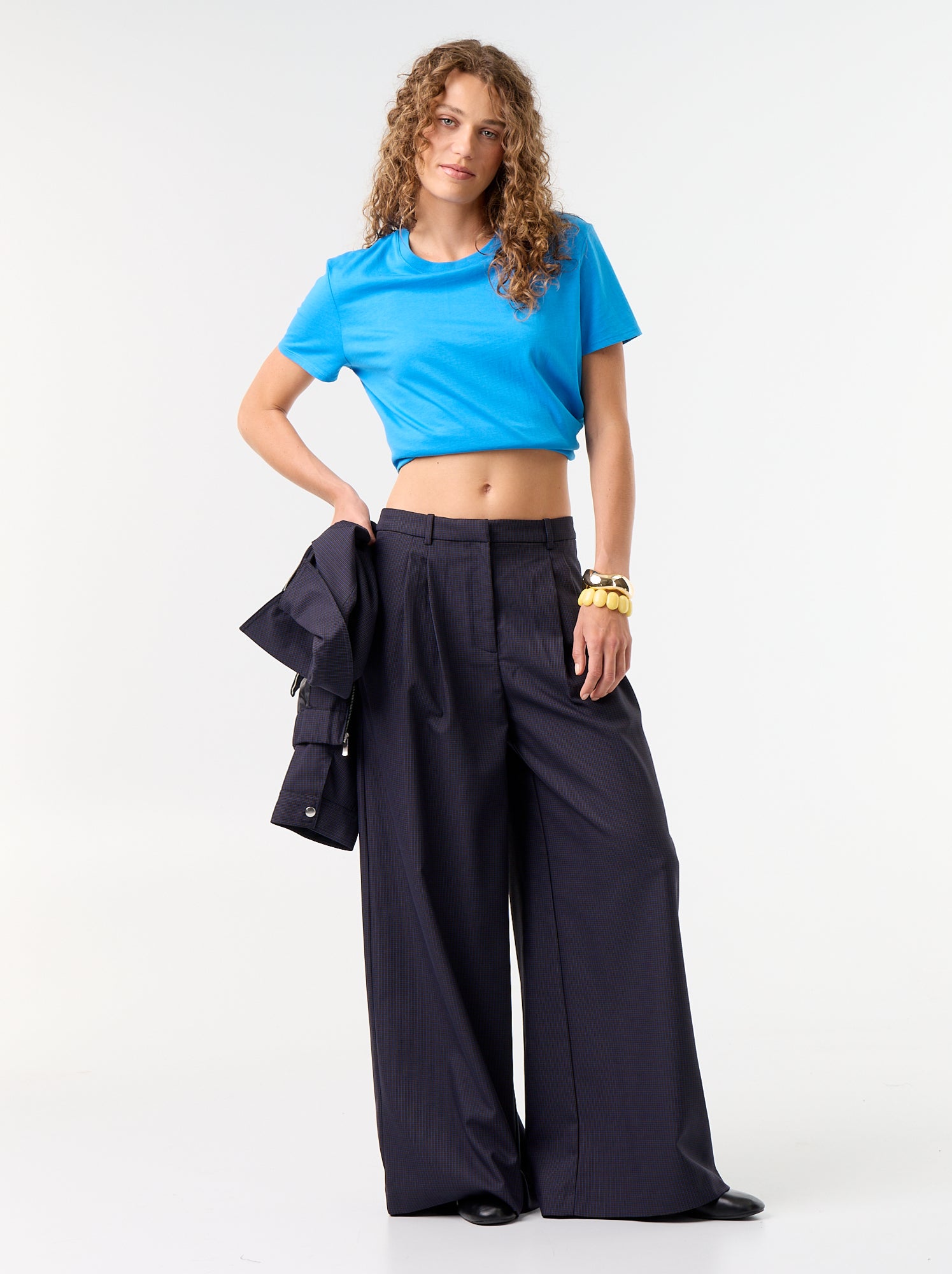 Pantalon large taille haute - Bleu