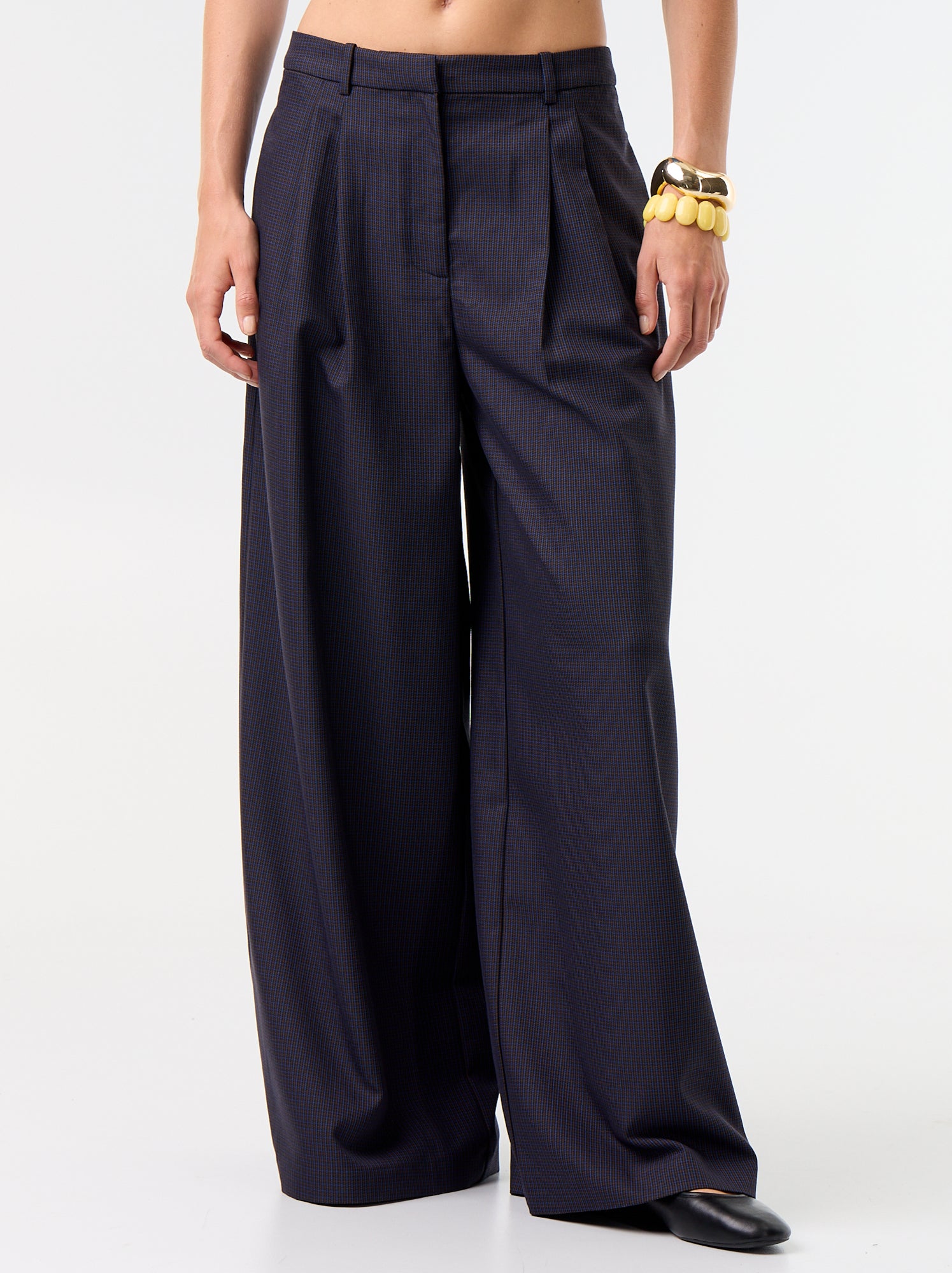 Pantalon large taille haute - Bleu
