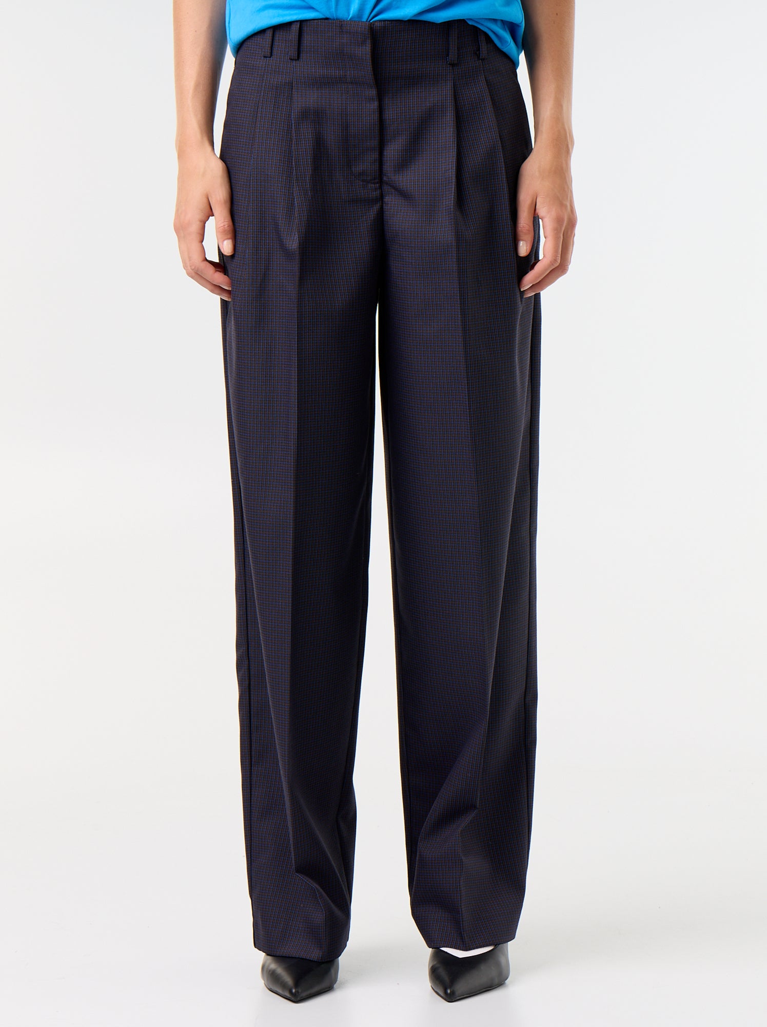 Pantalon large taille haute - Bleu