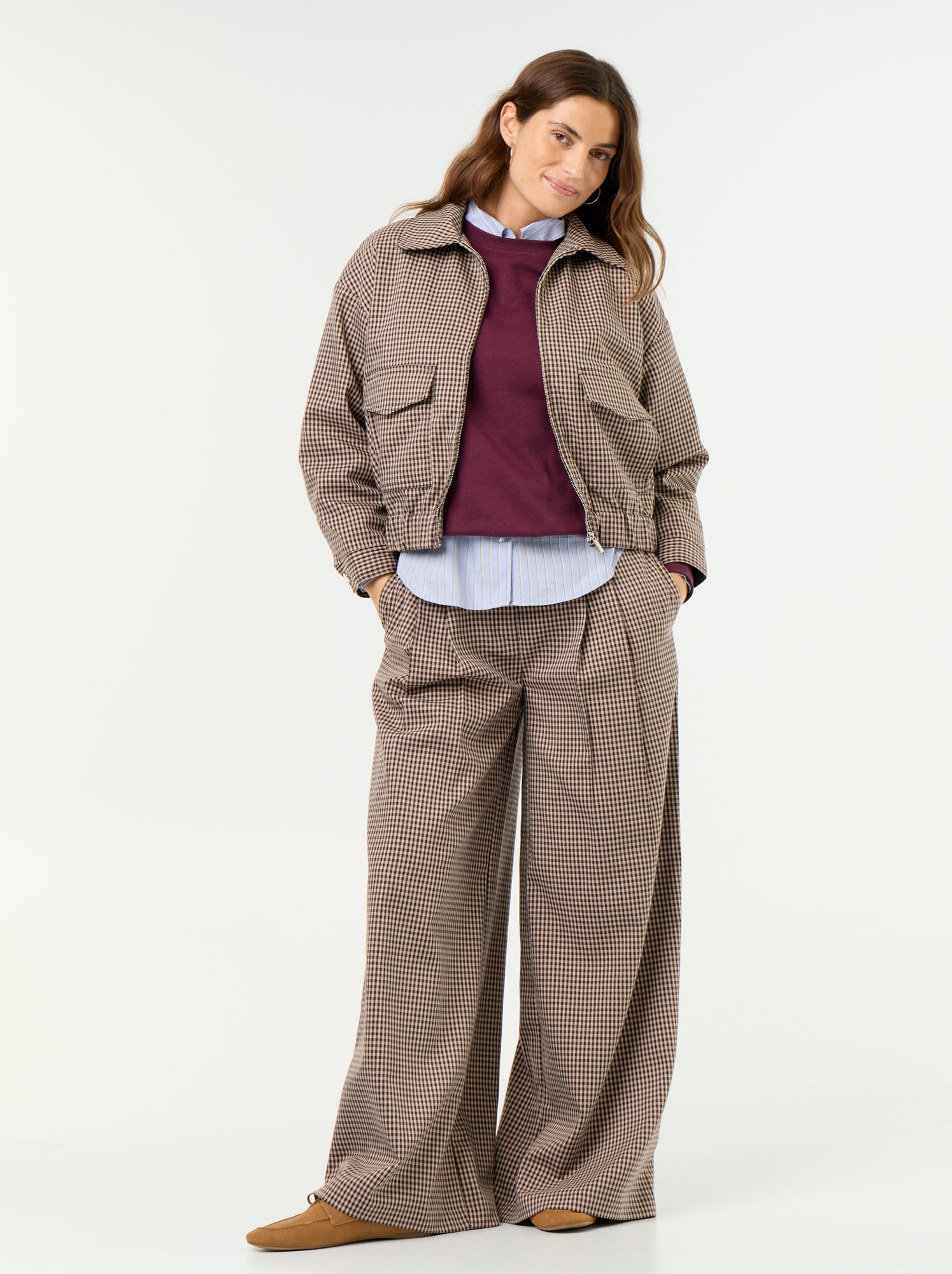 Pantalon large taille haute - Marron
