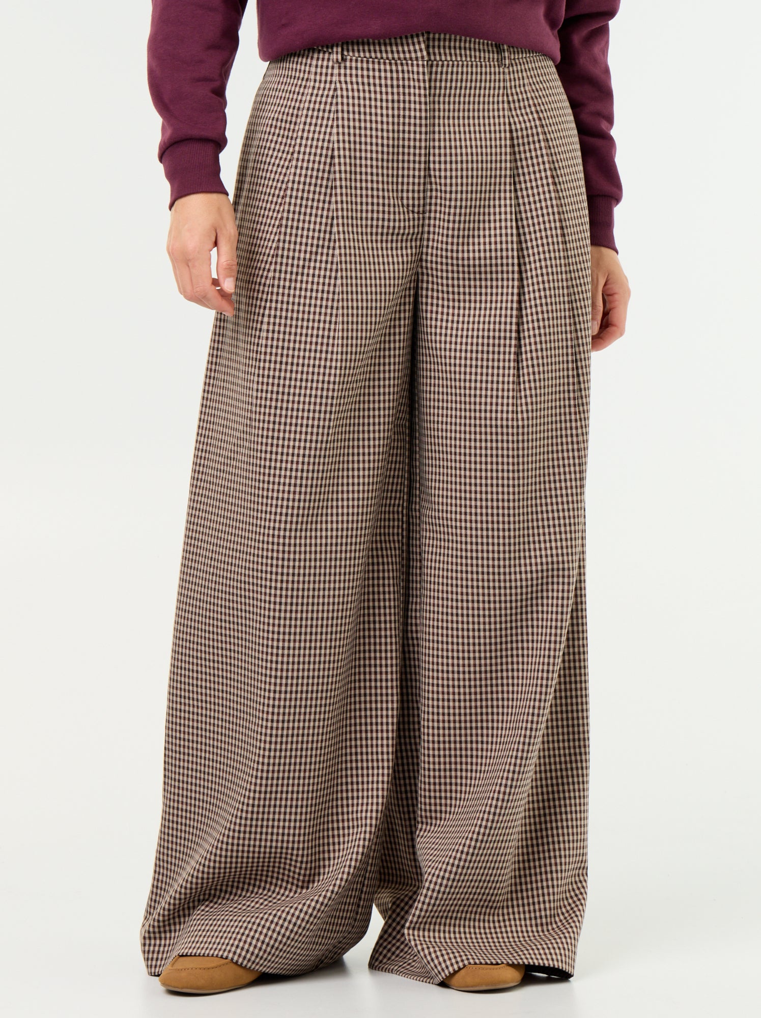Pantalon large taille haute - Marron