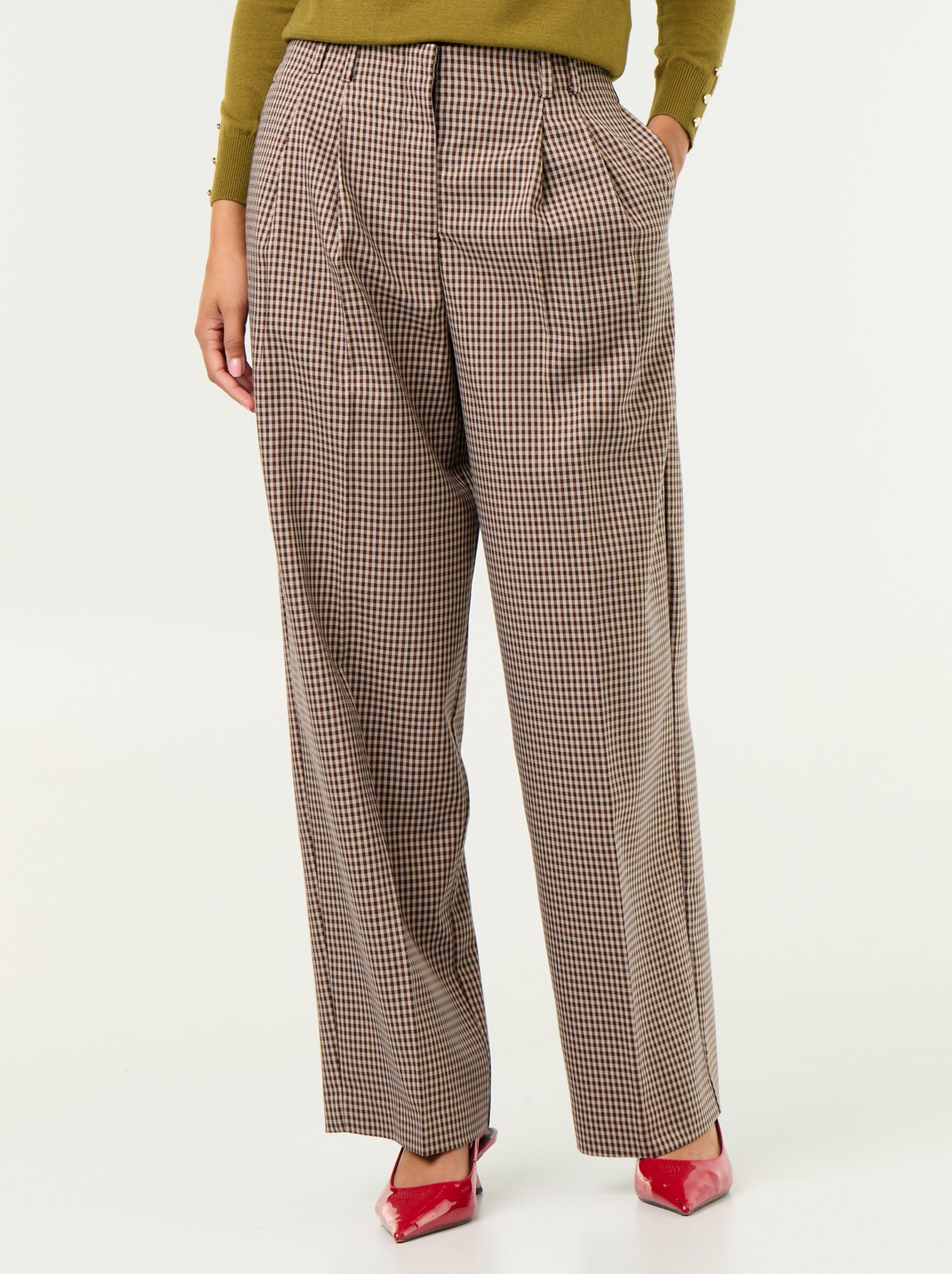 Pantalon large taille haute - Marron