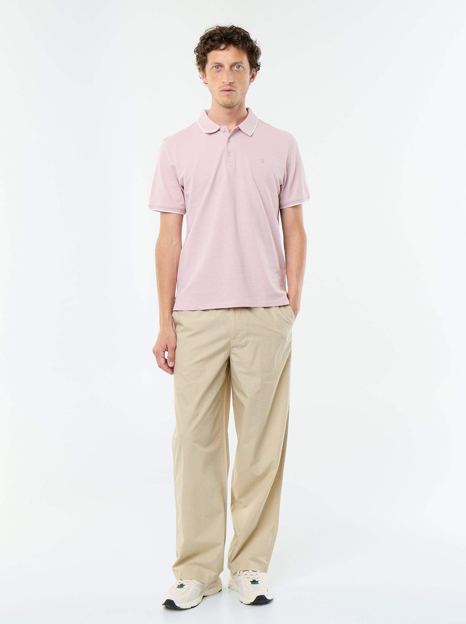 Pantalon large uni en popeline - Beige
