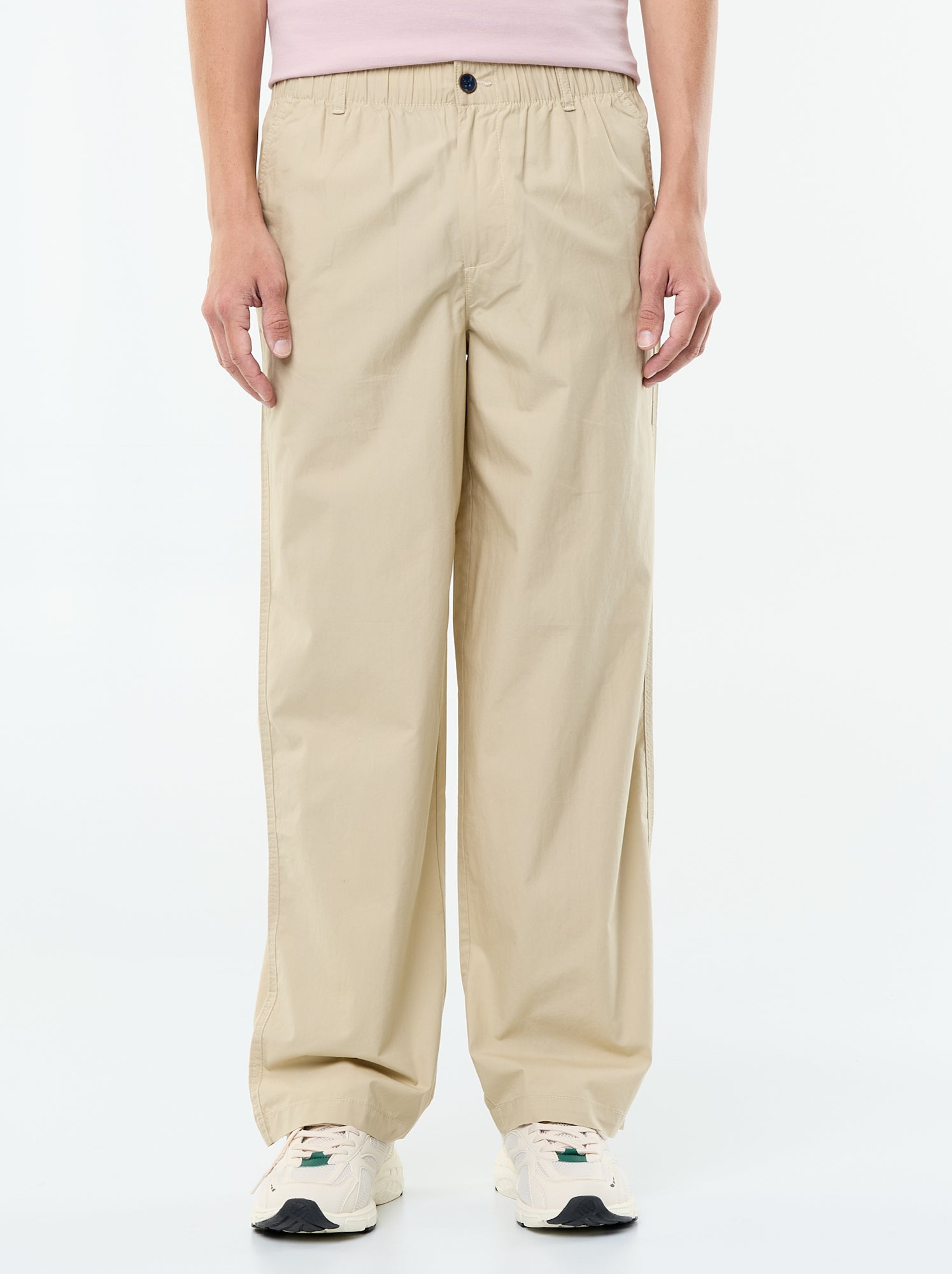 Pantalon large uni en popeline - Beige