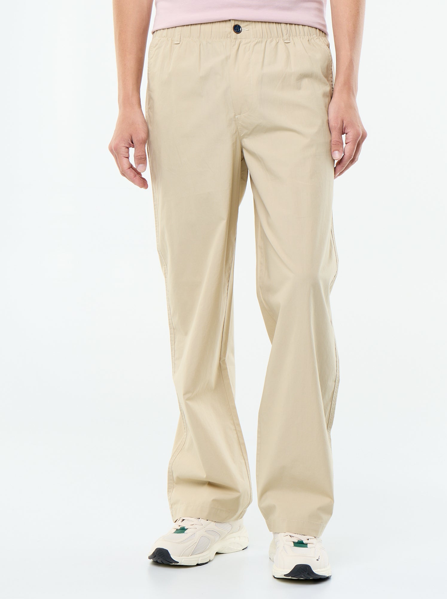 Pantalon large uni en popeline - Beige