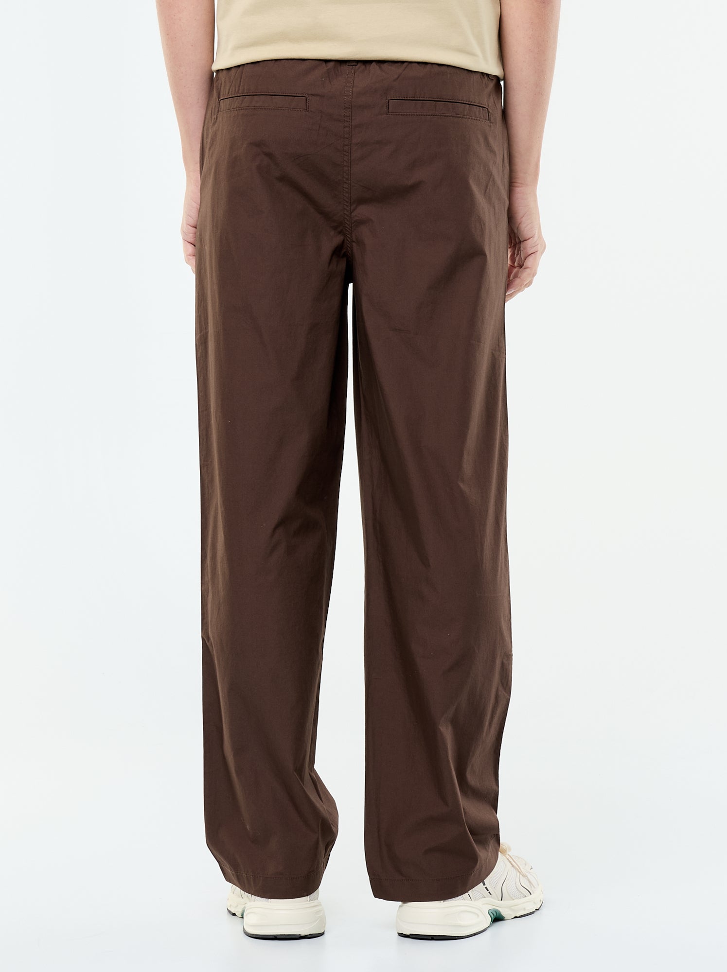 Pantalon large uni en popeline - Marron
