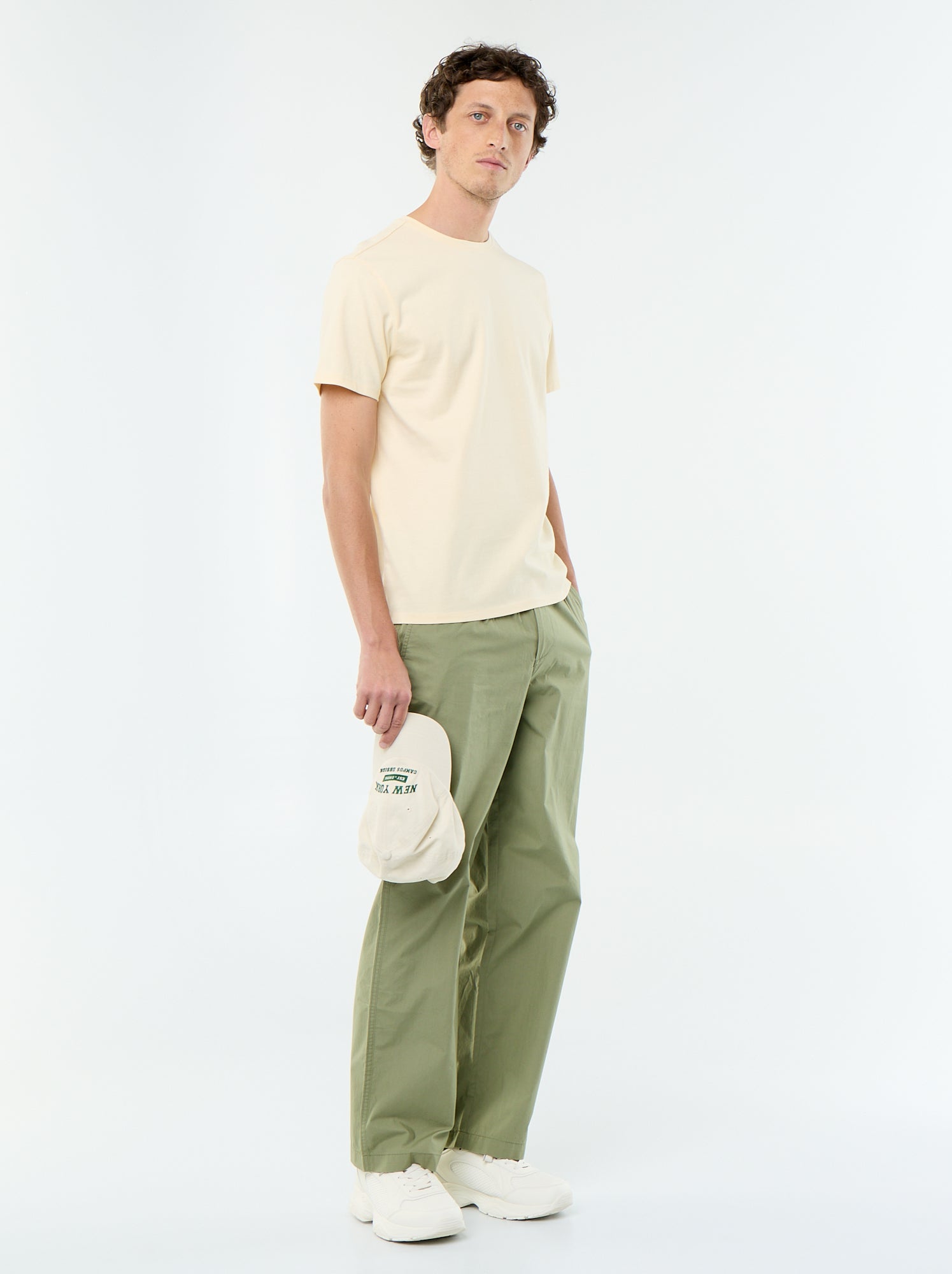 Pantalon large uni en popeline - Vert