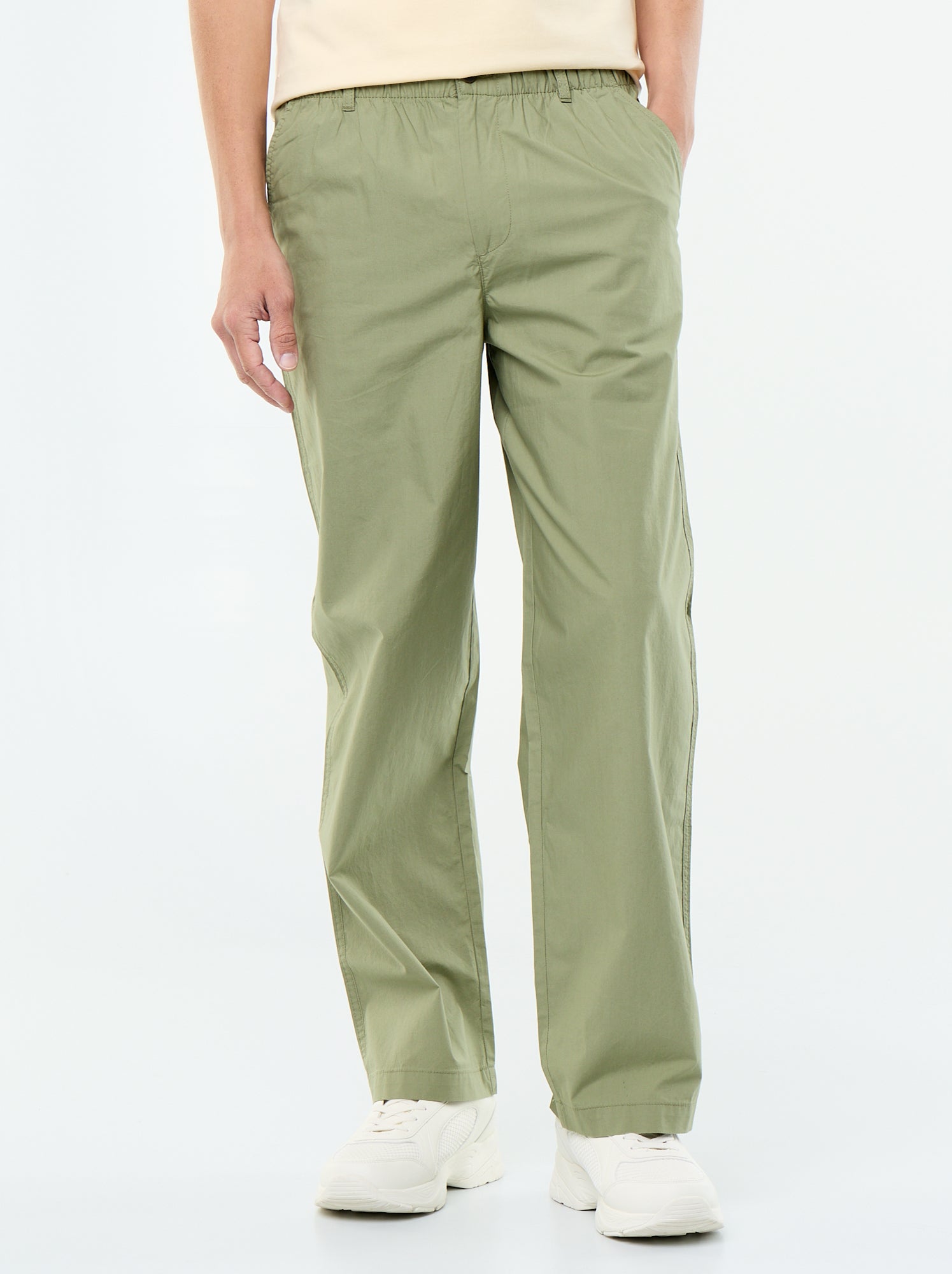 Pantalon large uni en popeline - Vert