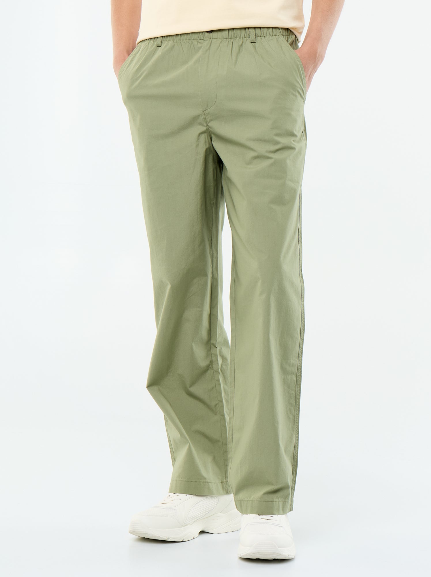 Pantalon large uni en popeline - Vert
