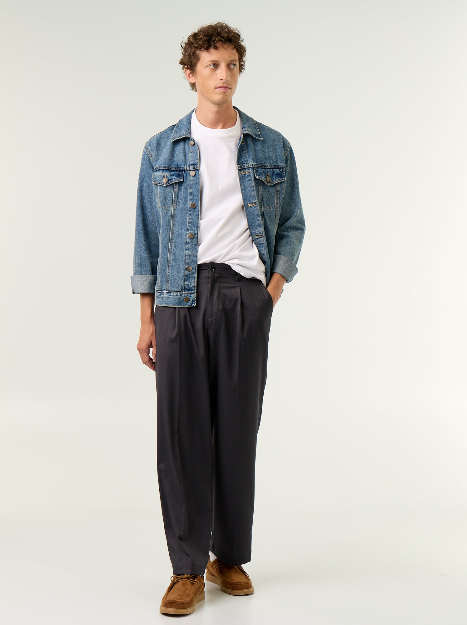 Pantalon large uni - Gris