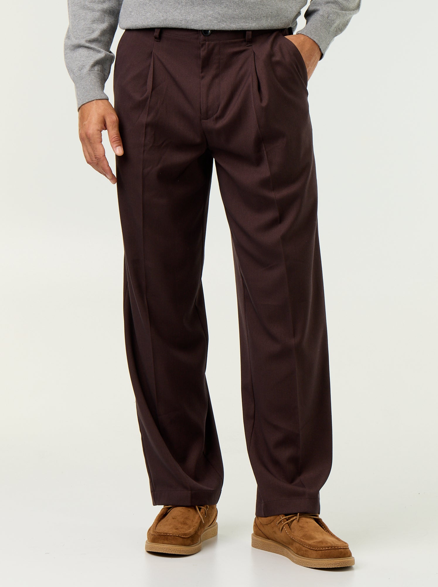 Pantalon large uni - Marron