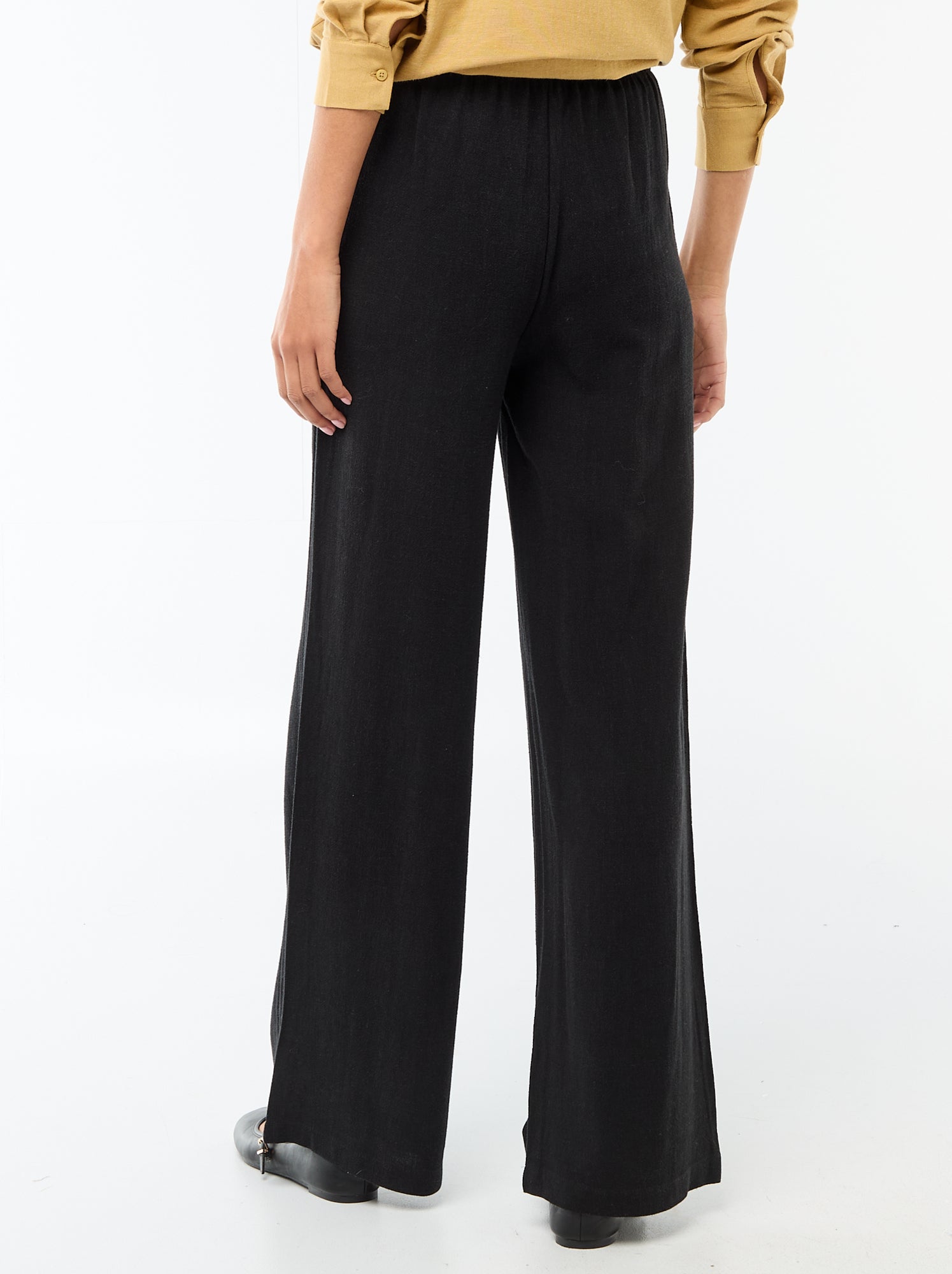 Pantalon léger femme à coupe large avec taille élastiquée - Noir