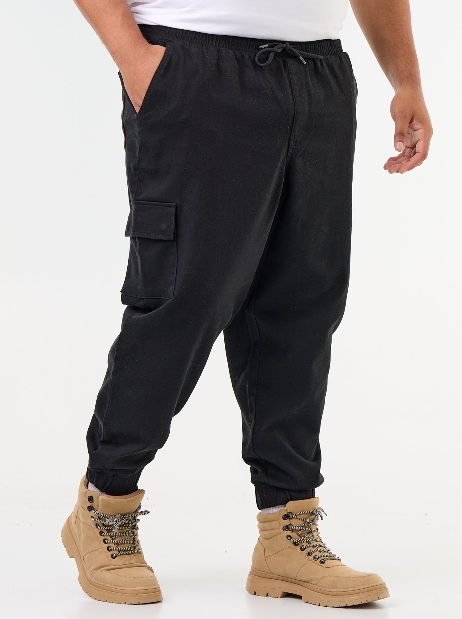 Pantalon multipoches avec taille élastiquée - Noir