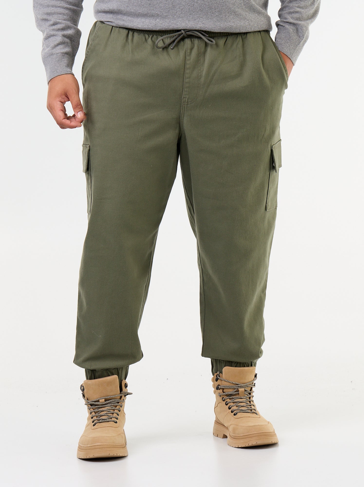 Pantalon multipoches avec taille élastiquée - Vert
